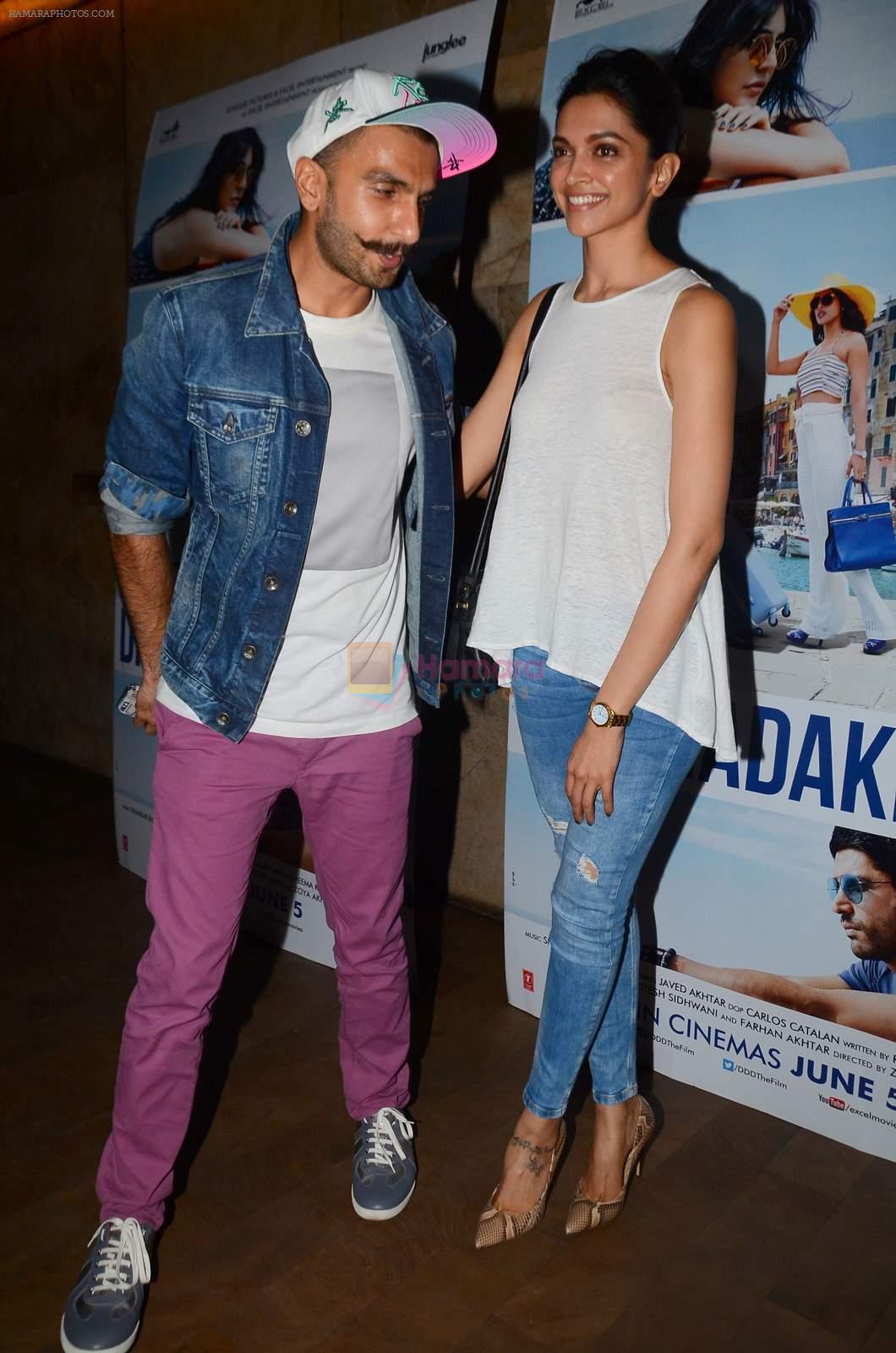 Deepika Padukone, Ranveer Singh at Dil Dhadakne Do screening in Mumbai on 28th May 2015