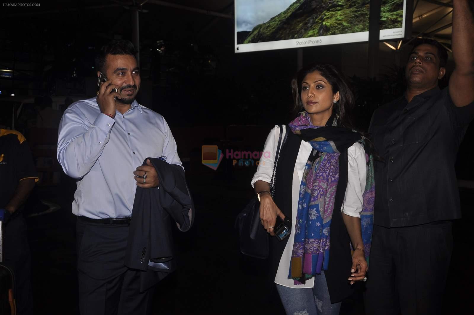 Shilpa Shetty and Raj Kundra snapped at airport as they arrive from Delhi on 24th June 2015