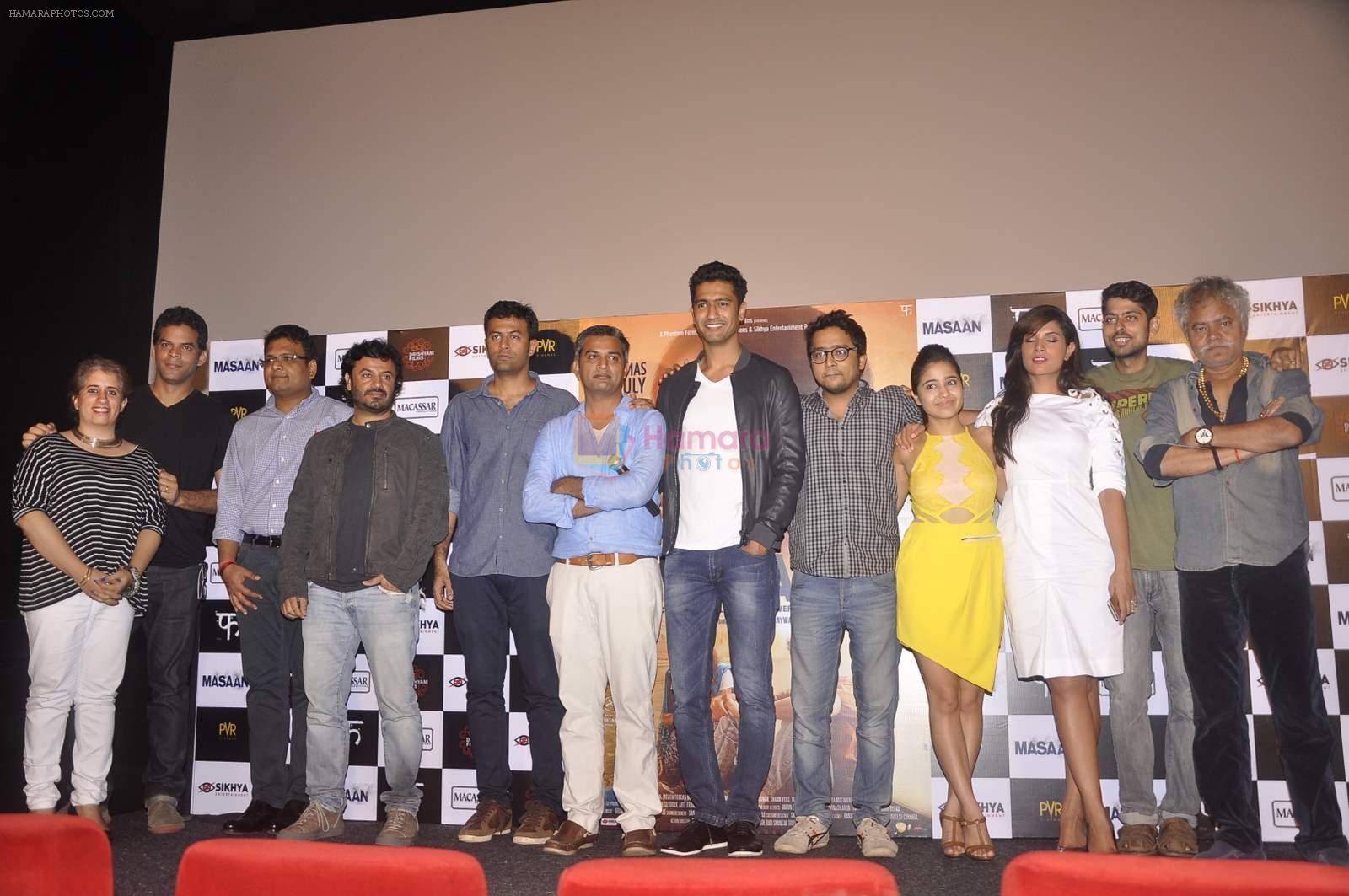 Richa Chadda, Sanjay Mishra,  Neeraj Ghaywan, Vicky Kaushal, Shweta Tripathi, Vikas Bahl, Vikramaditya Motwane at Masan trilor launch in Mumbai on 26th June 2015