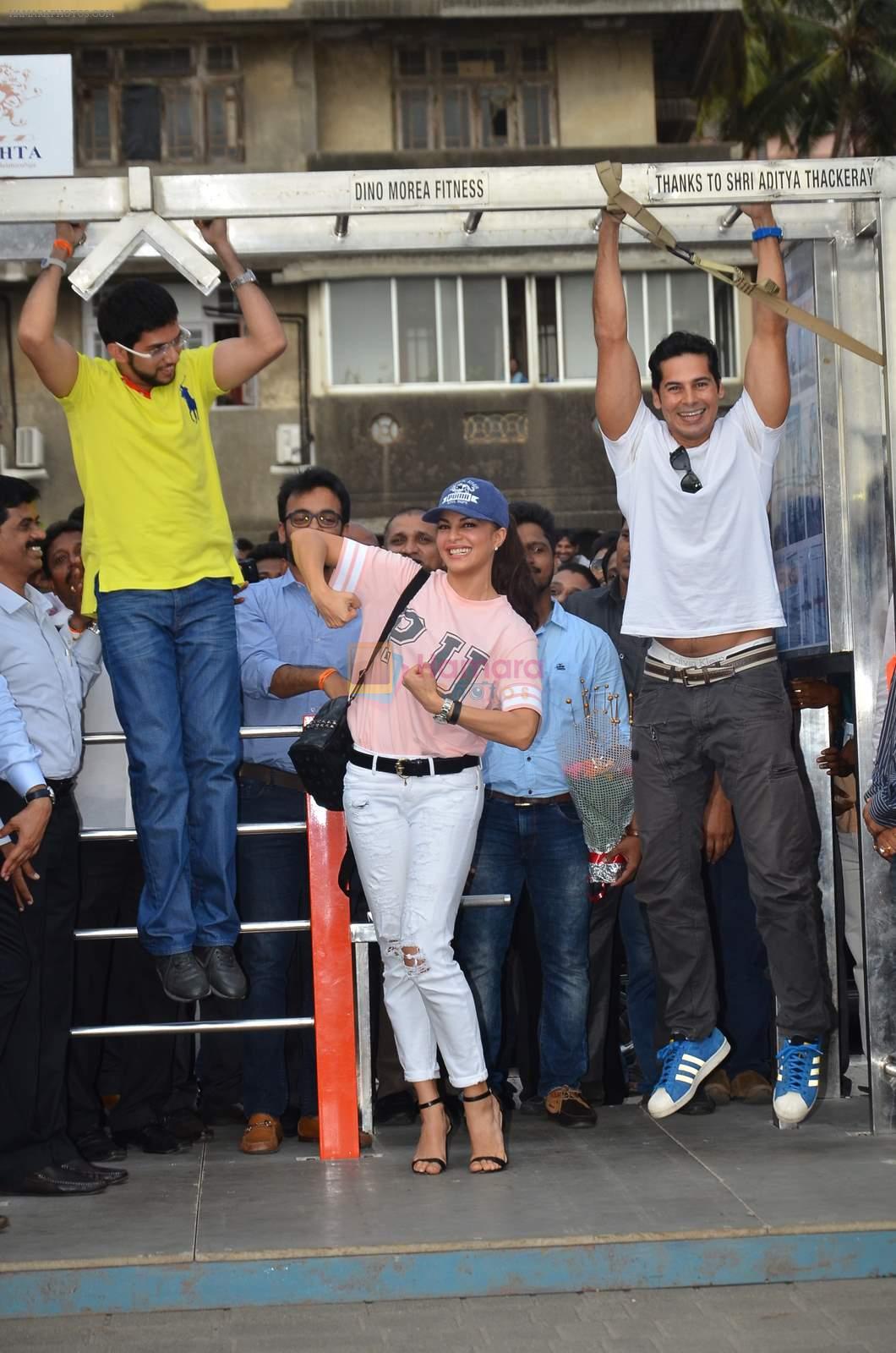 Jacqueline Fernandez at Dino Morea's free public gym launch in marine Drive on 15th July 2015