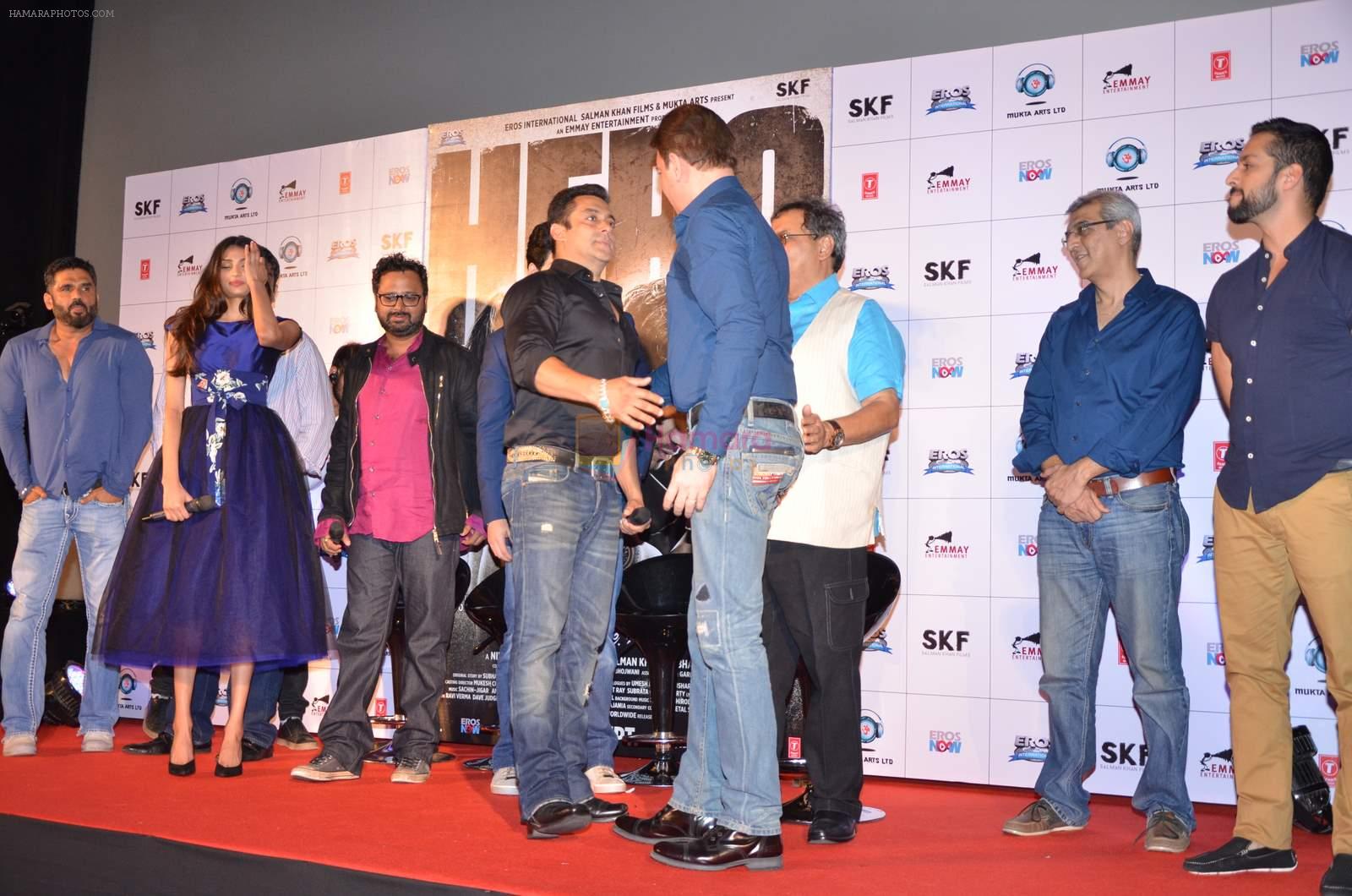 Salman Khan, Suraj Pancholi, Athiya Shetty, Nikhil Advani, Sunil Shetty, Aditya pancholi, Subhash Ghai at Hero Tralier Launch on 16th July 2015