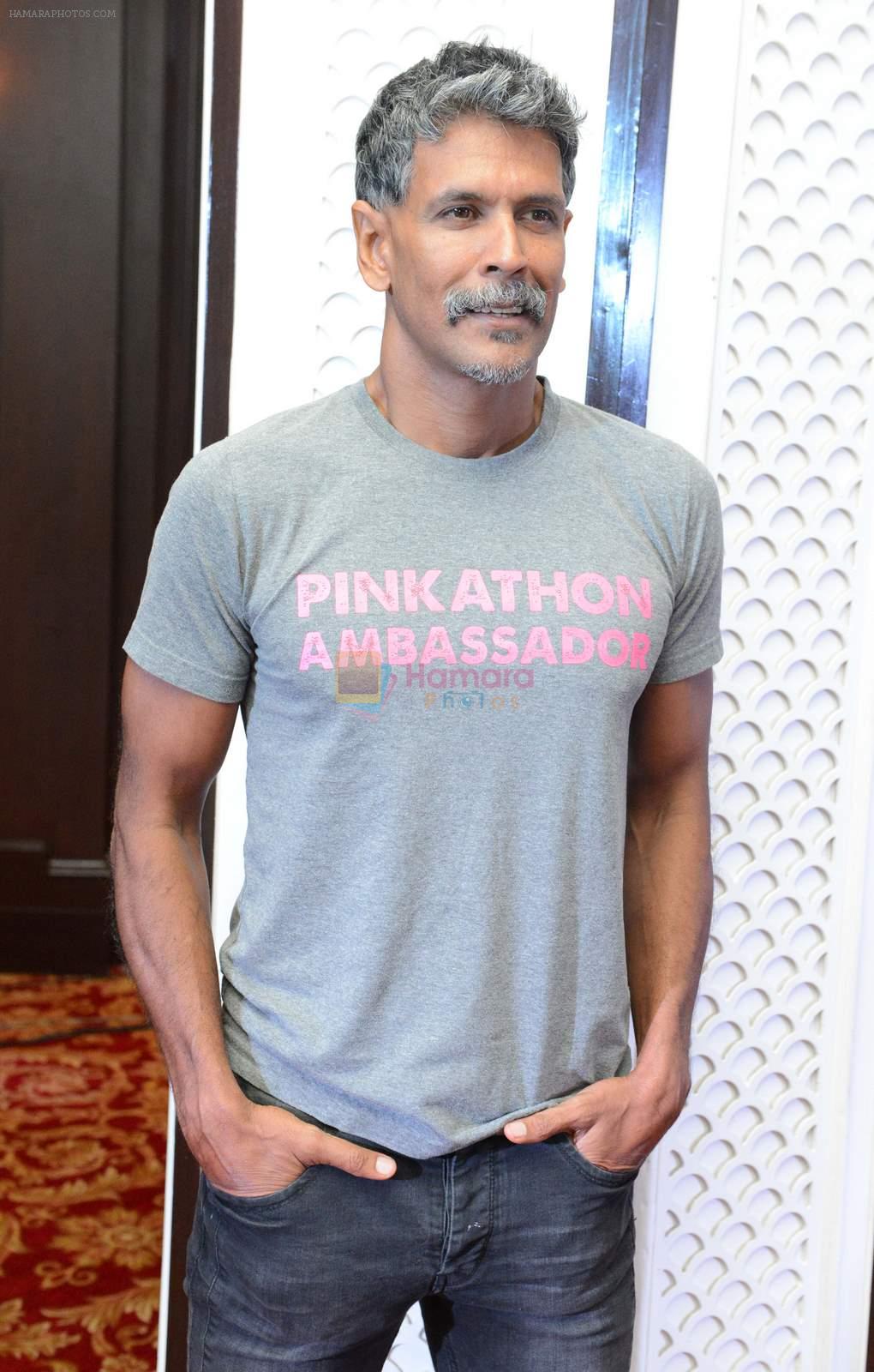 Milind Soman at Pinkathon press meet in Delhi on 28th July 2015