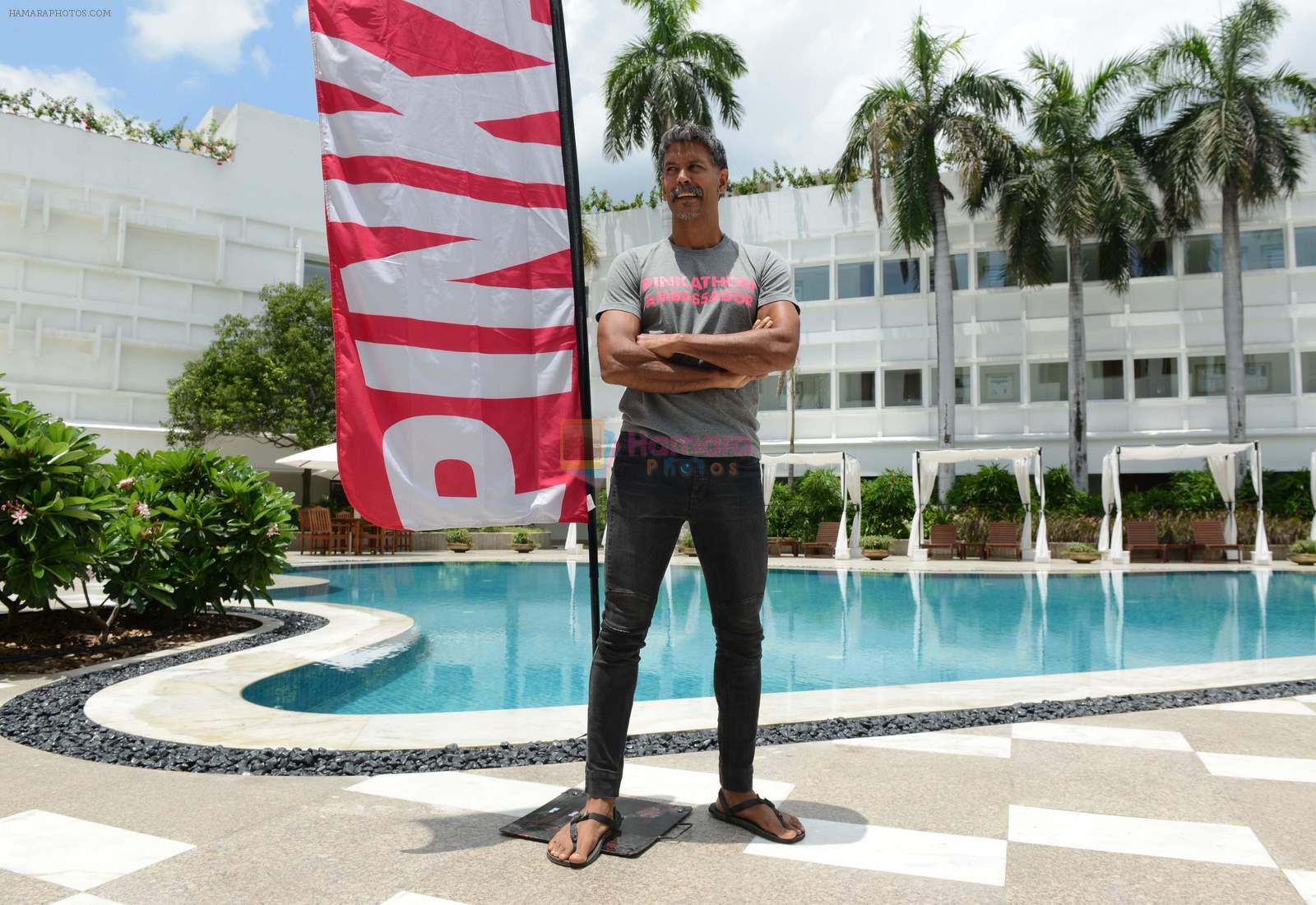 Milind Soman at Pinkathon press meet in Delhi on 28th July 2015