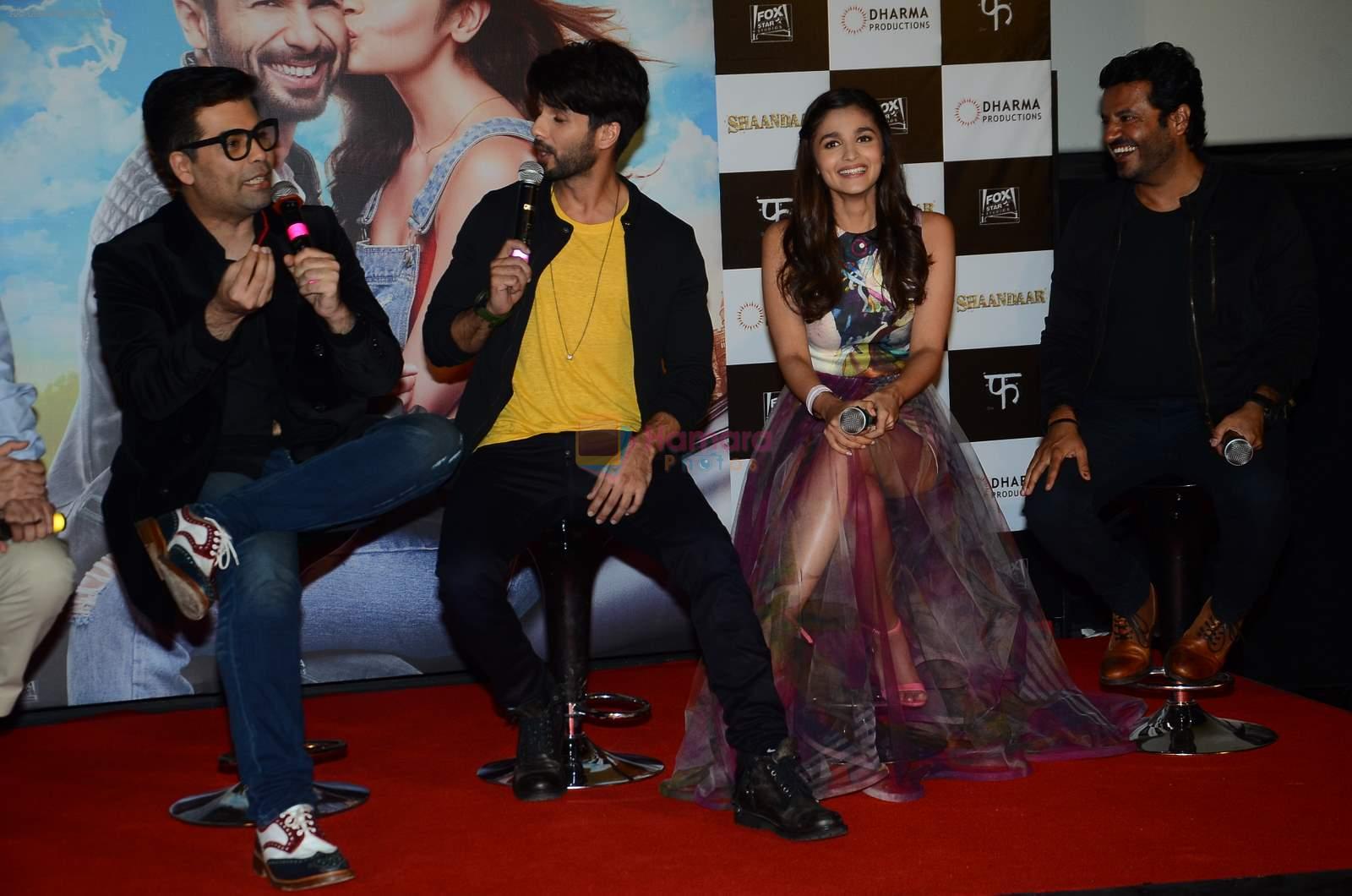 Shahid Kapoor, Alia Bhatt, Karan Johar, Vikas Bahl at Trailer Launch of Shandaar in PVR on 11th Aug 2015