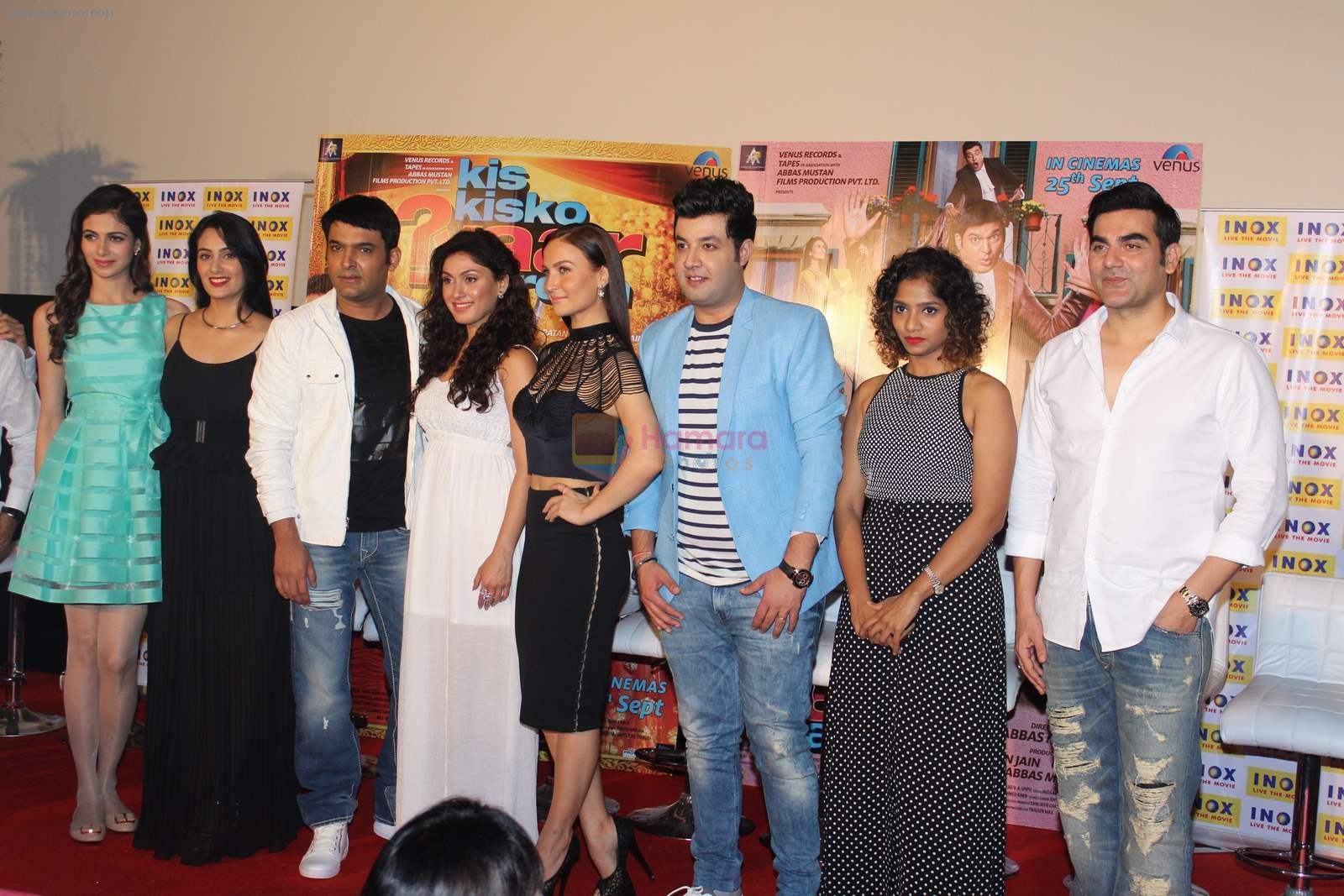 Simran Kaur Mundi, Sai Lokur, Kapil Sharma, Manjari Fadnis, Elli Avram, Varun Sharma, Jamie Lever,Arbaaz Khan at Kis Kisko Pyaar Karoon Film Launch on 13th Aug 2015 (31