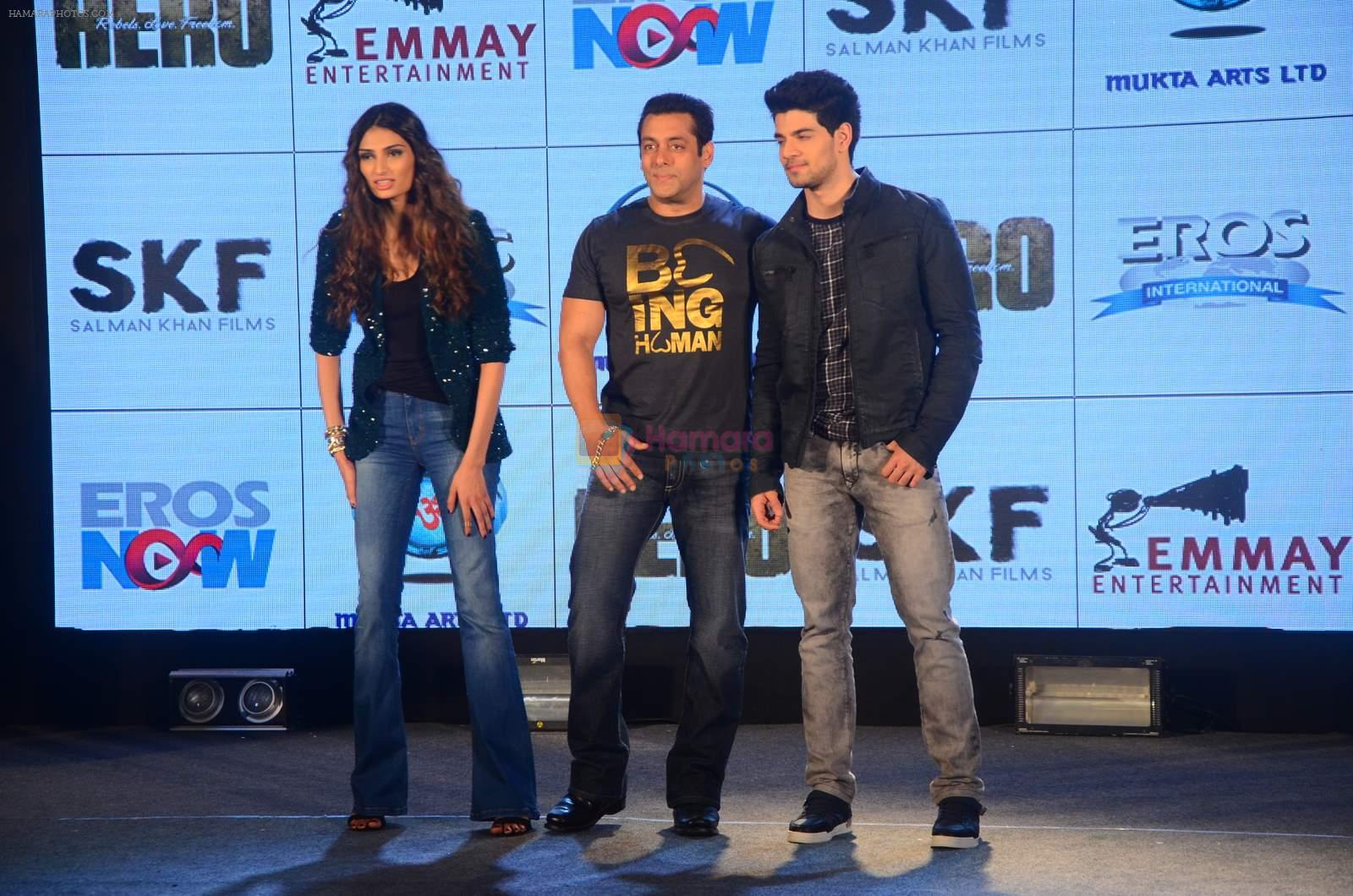 Salman Khan, Athiya Shetty, Sooraj Pancholiat Hero music launch in Taj Lands End on 6th Sept 2015