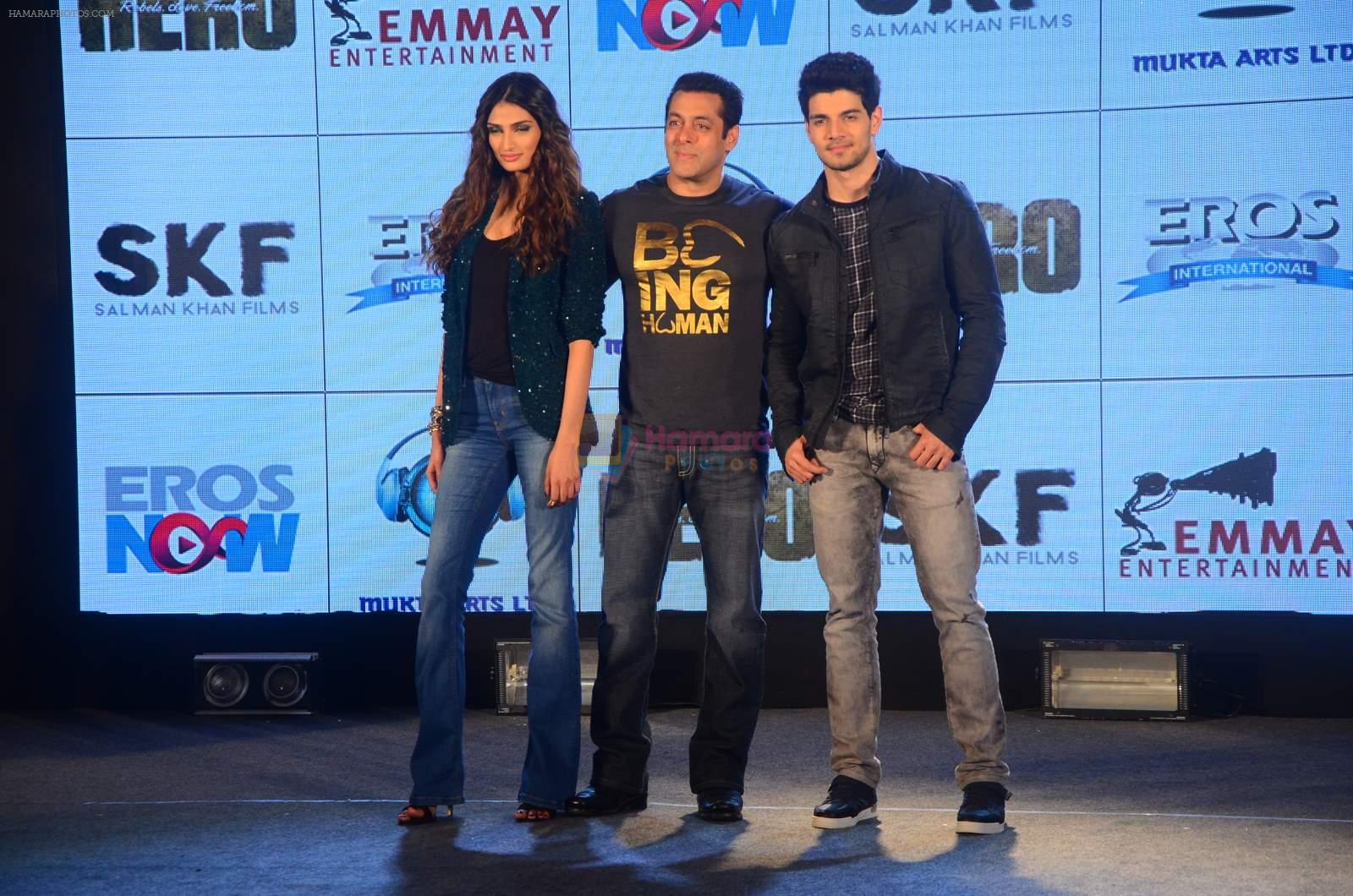 Salman Khan, Athiya Shetty, Sooraj Pancholiat Hero music launch in Taj Lands End on 6th Sept 2015
