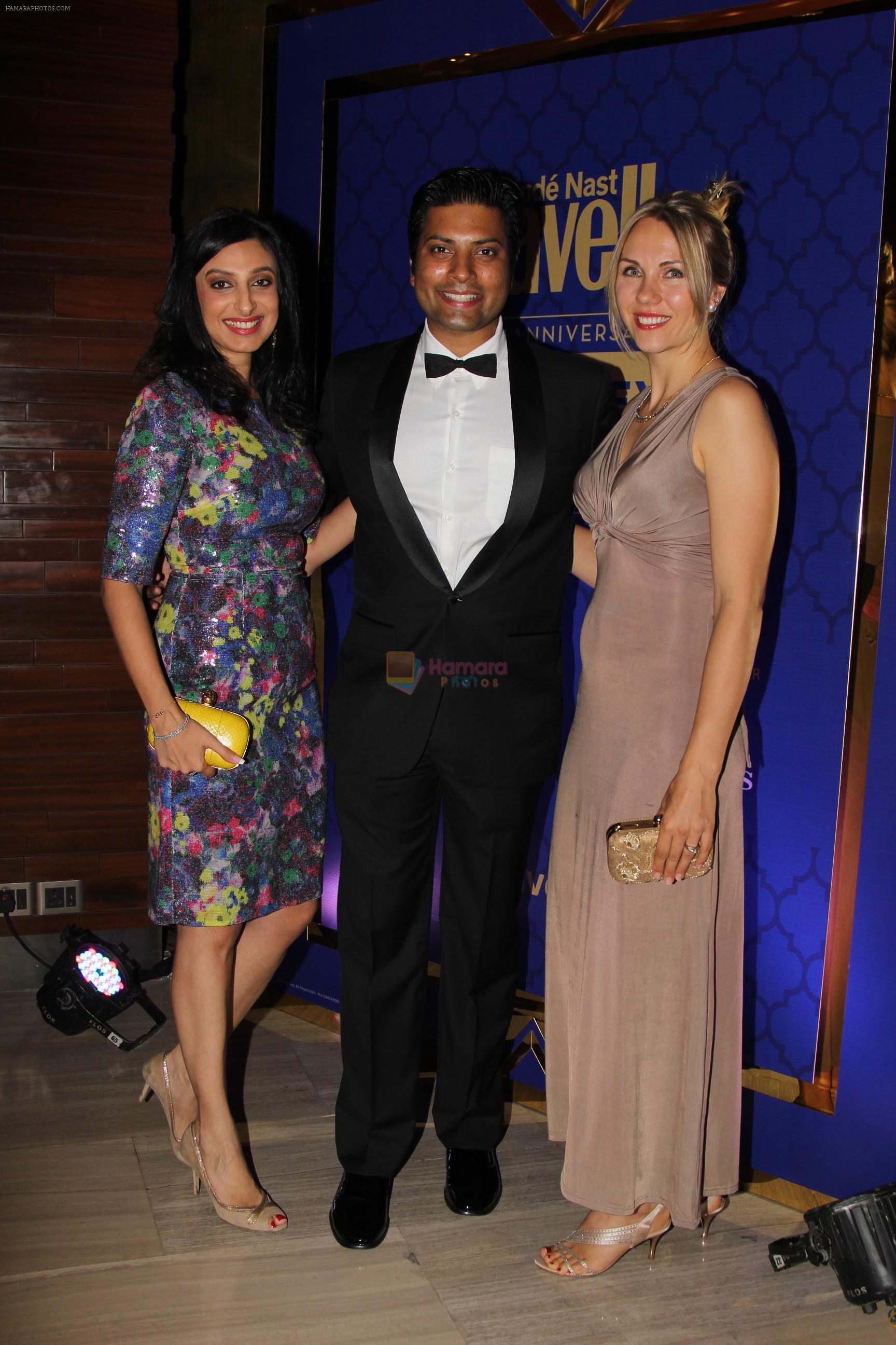 Conde  Nast Traveller India Editor Divia Thani Daswani, AirAsia India CEO Mittu Chandilya & wife Inga at CNT India's 5th anniversary celebrations with _Journeys of a Life_