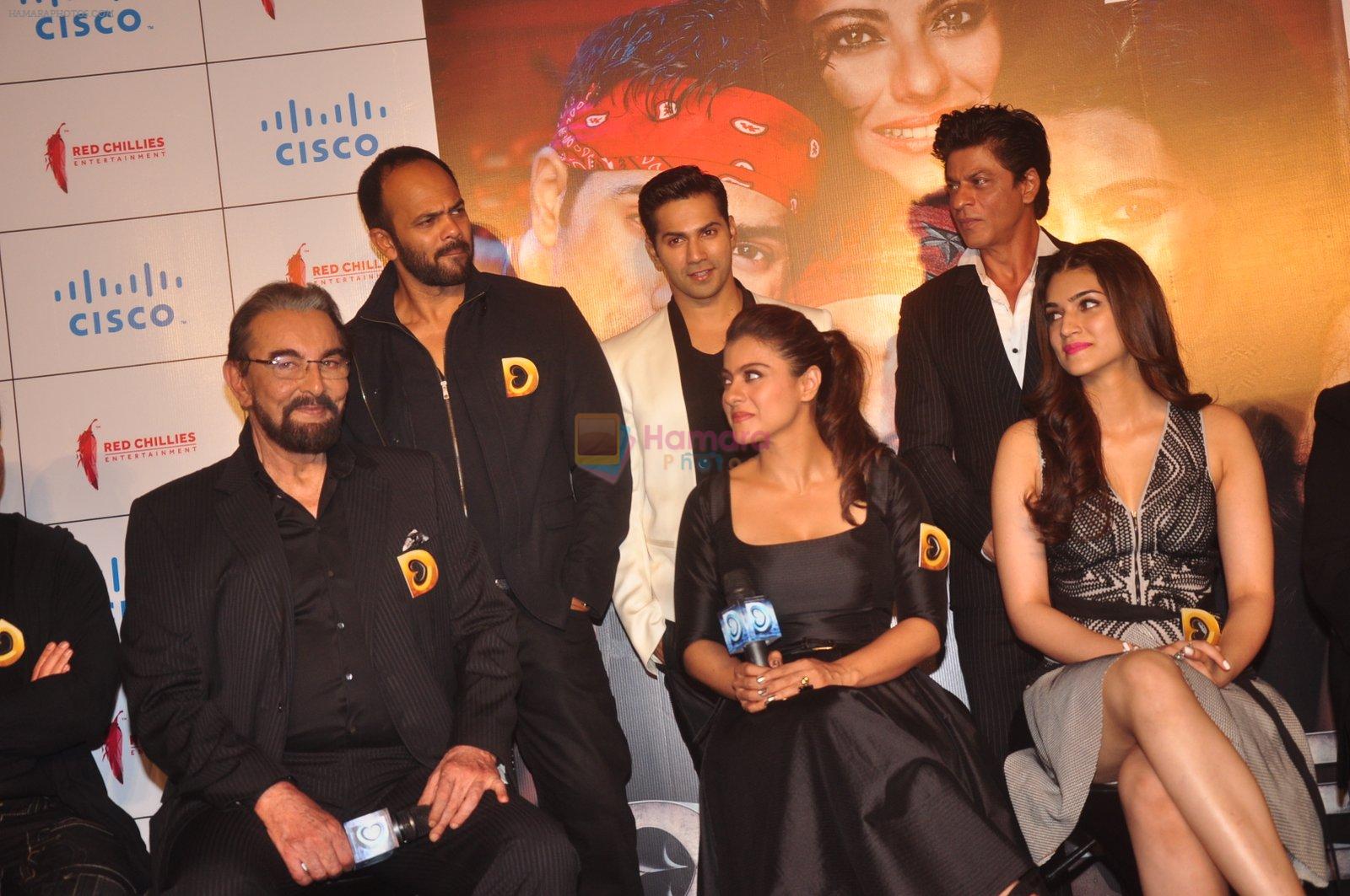 Rohit Shetty, Shahrukh Khan, Kajol, Varun Dhawan, Kriti Sanon, Kabir Bedi at Dilwale Trailor launch on 9th Nov 2015