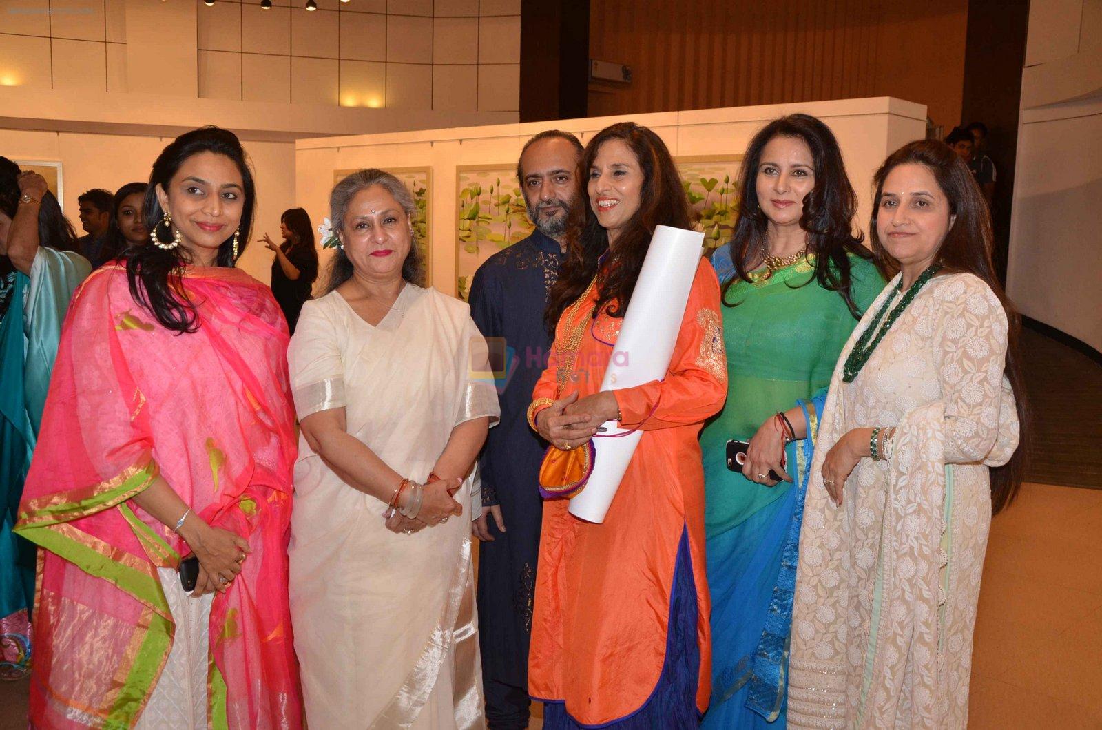 Jaya Bachchan, Poonam Dhillon, Shobhaa De at art exhibition launch with Bindu Kapoor of Yes Bank on 18th Nov 2015