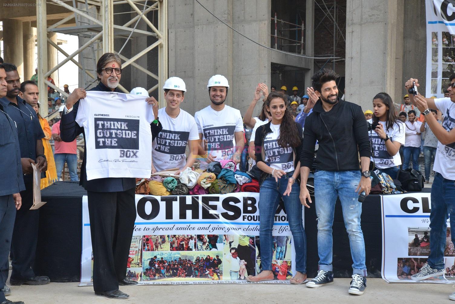 Amitabh Bachchan presented with Clothes Box Foundation Tshirt at Gurgaon construction site for Clothes Box Foundation donation