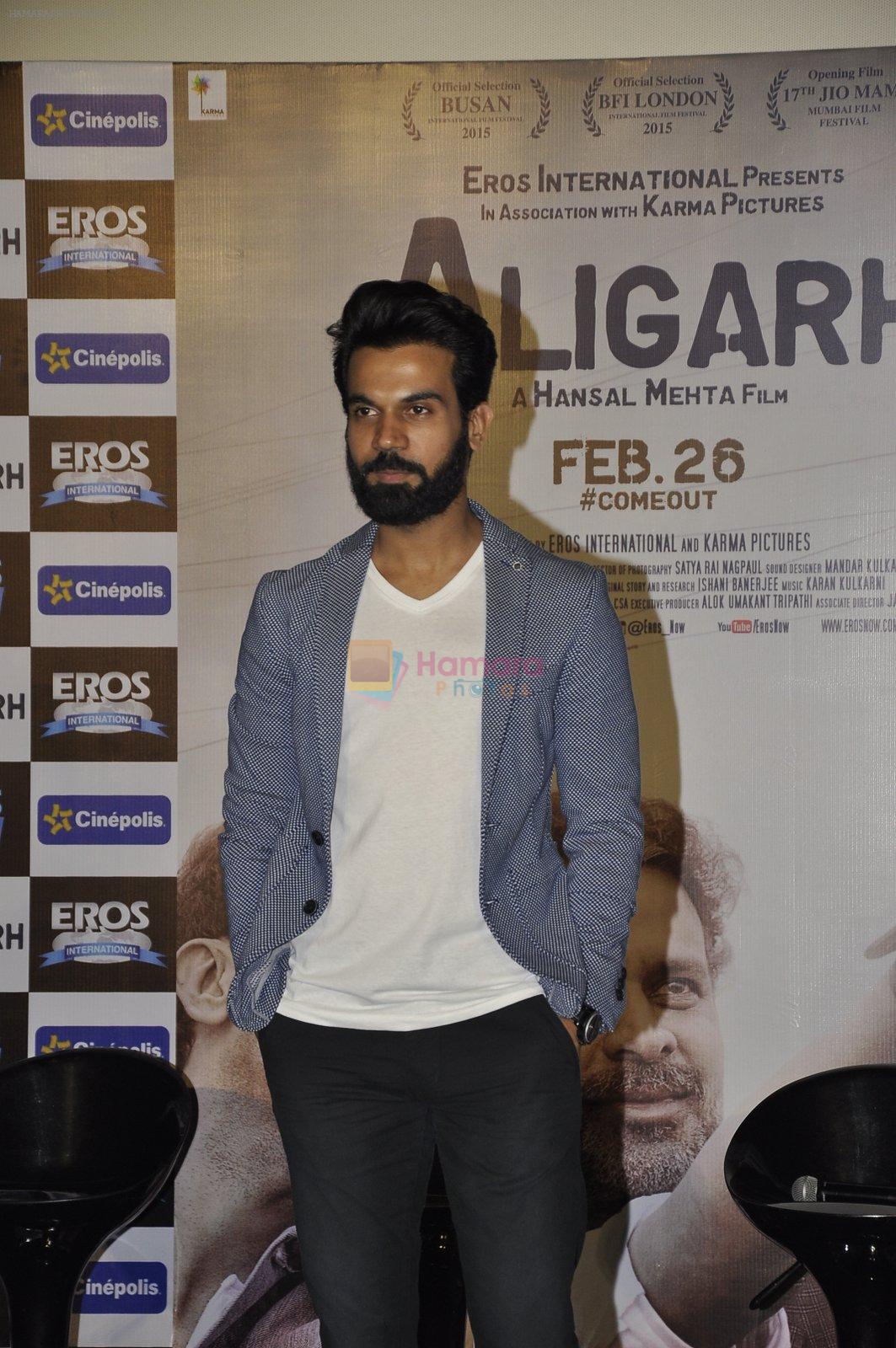 Manoj Bajpai, Raj Kumar Yadav at the launch of film Aligargh on 28th Jan 2016