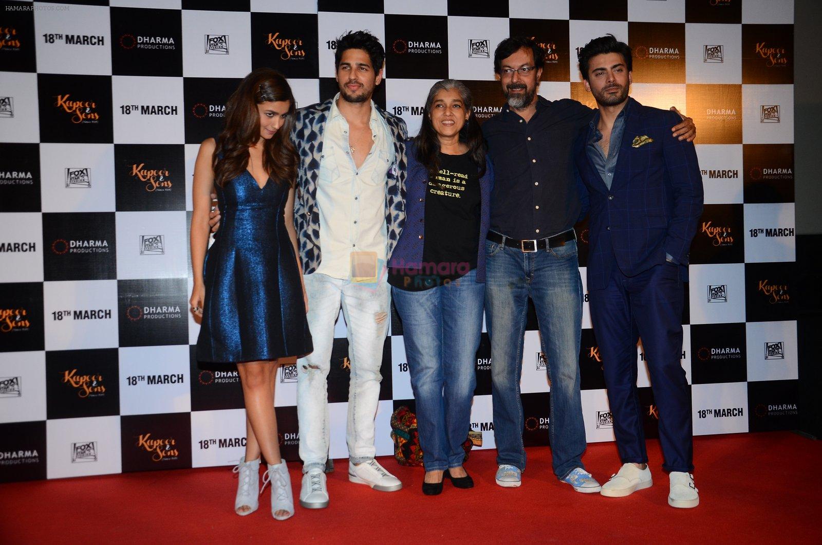 Alia Bhatt, Sidharth Malhotra, Fawad Khan, Ratna Pathak Shah, Rajat Kapoor at Kapoor n sons trailor launch on 10th Feb 2016