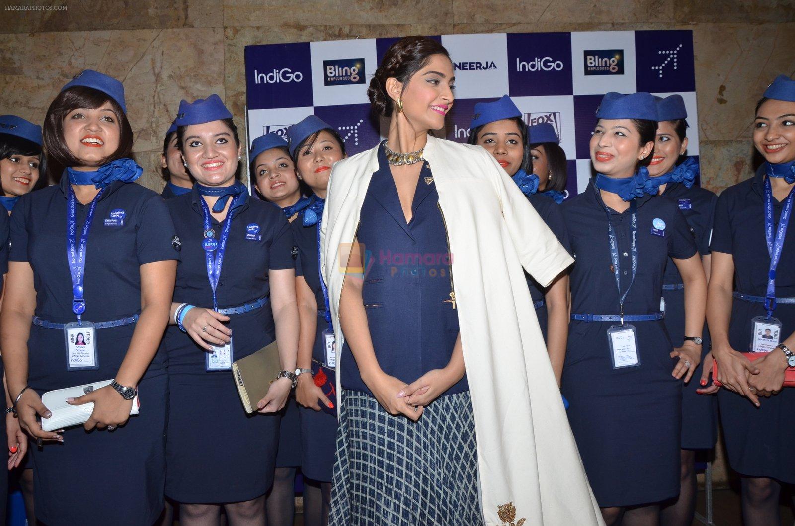 Sonam Kapoor at Neerja screening with air hostess of Indigo in Mumbai on 18th Feb 2016
