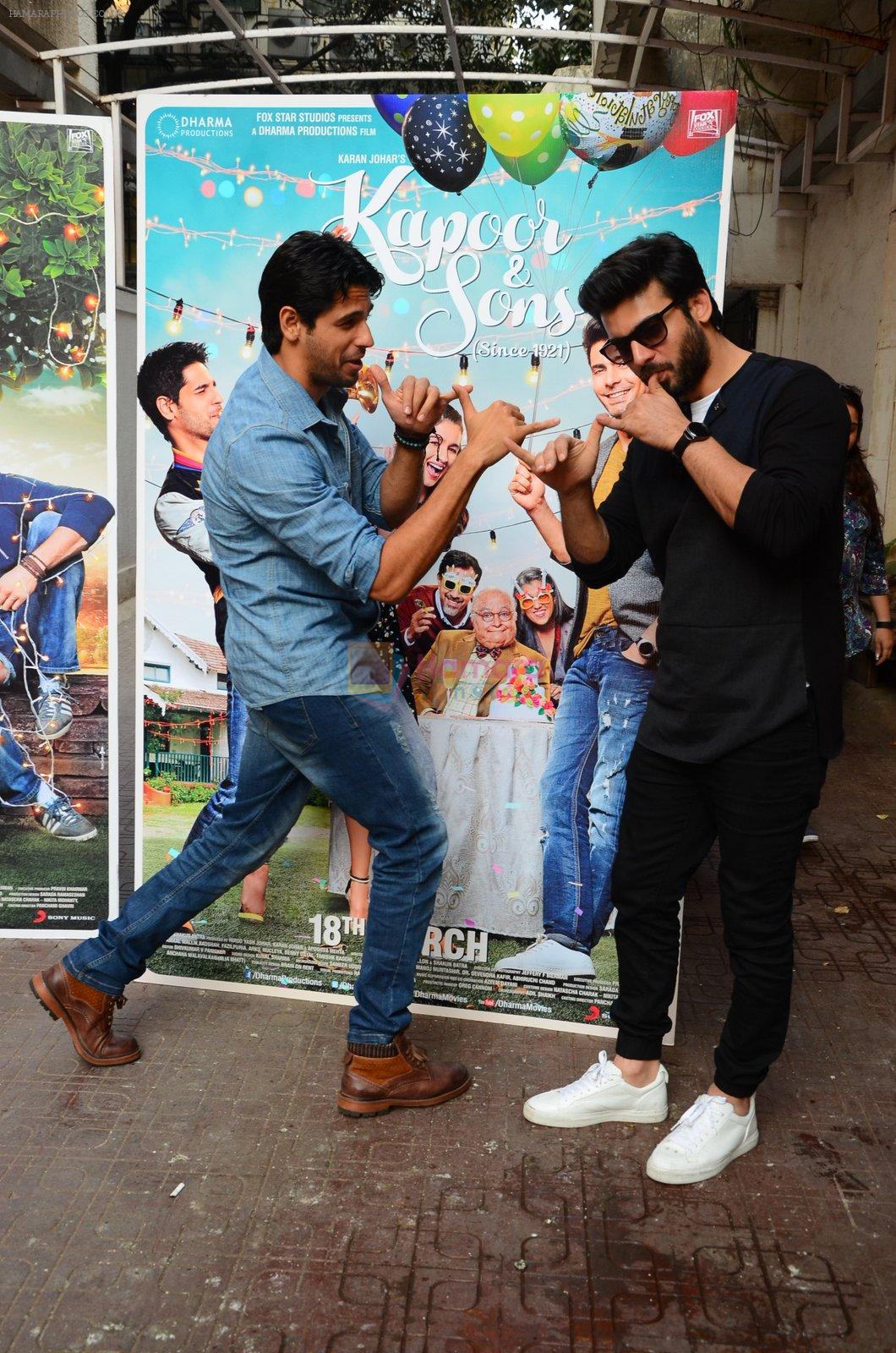 Sidharth Malhotra, Fawad Khan at Kapoor N Sons promotions at Johar's office on 3rd March 2016