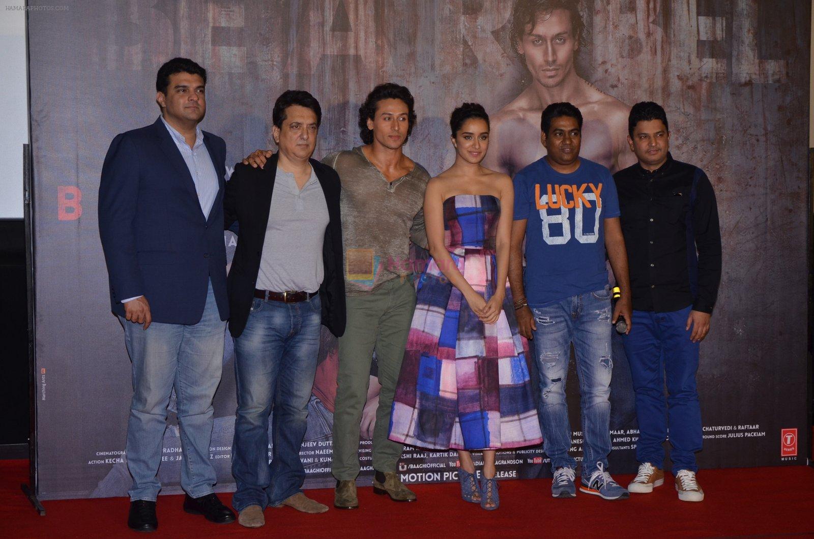 Siddharth Roy Kapur, Sajid Nadiadwala, Tiger Shroff, Shraddha Kapoor, Sabbir Khan, Bhushan Kumar at Baaghi trailer Launch on 14th March 2016