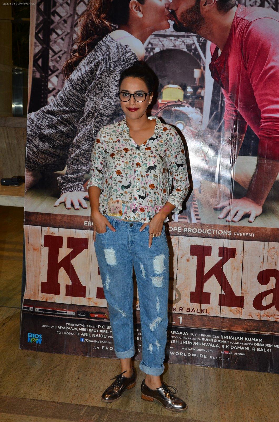 Swara Bhaskar at Ki and Ka screening in Mumbai on 23rd March 2016