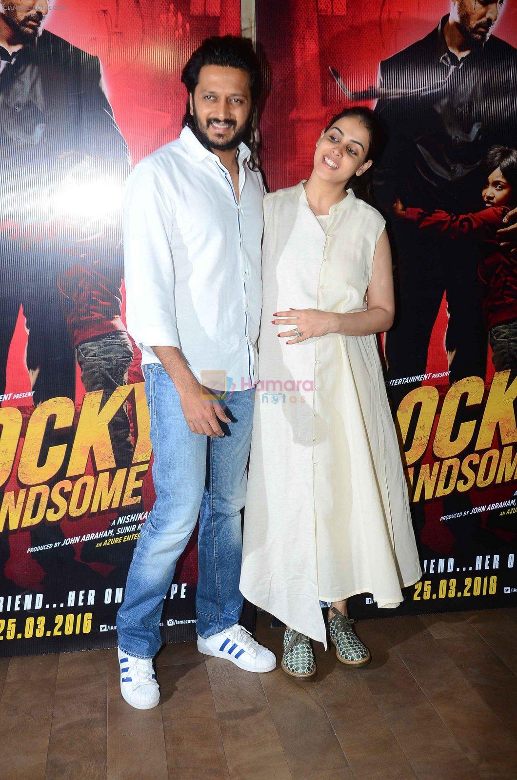 Genelia D Souza, Riteish Deshmukh at Rocky Handsome screening in Mumbai on 23rd March 2016