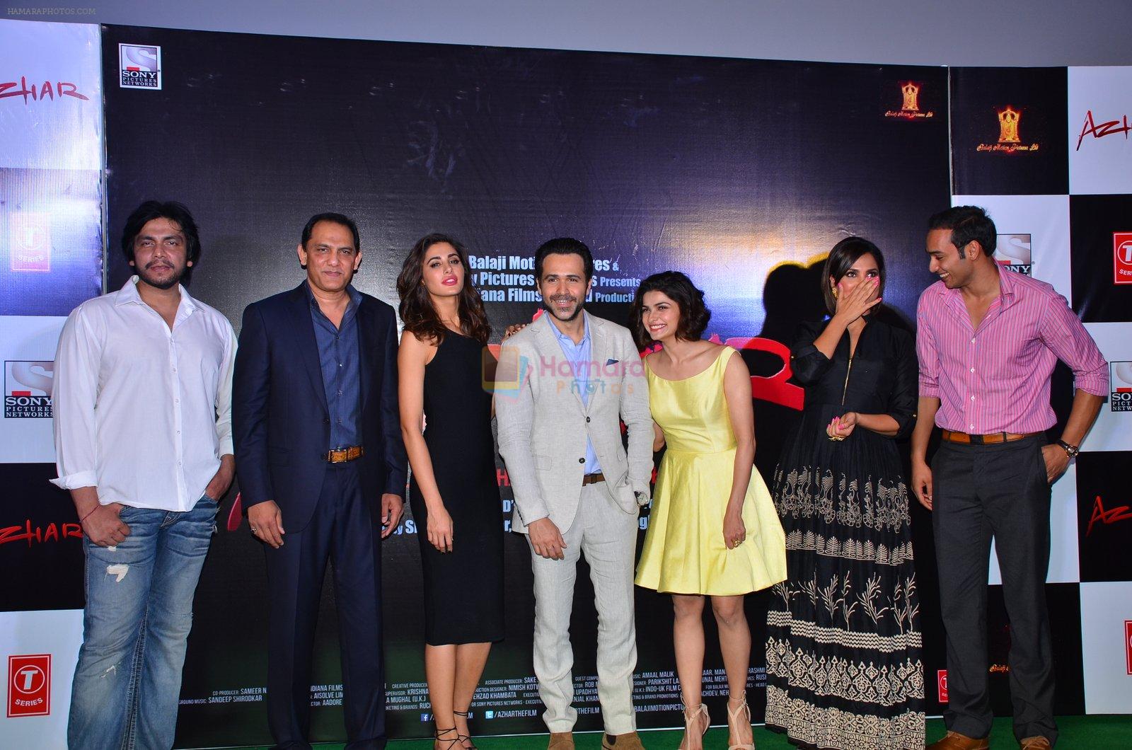 Tony D'souza, Mohammad Azharuddin, Nargis Fakhri, Emraan Hashmi, Prachi Desai, Lara Dutta at Trailer launch of Azhar on 1st April 2016