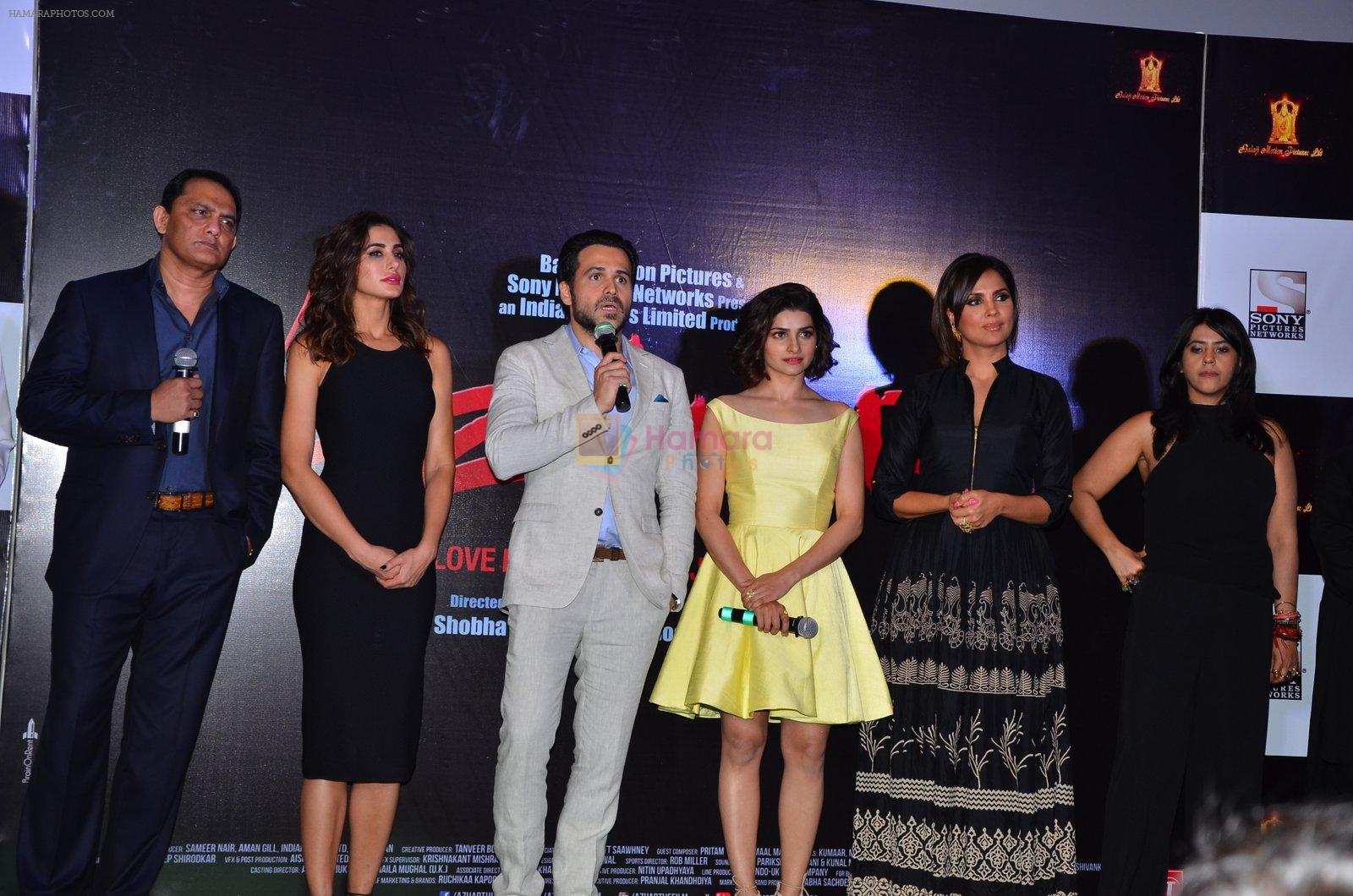 Tony D'souza, Mohammad Azharuddin, Nargis Fakhri, Emraan Hashmi, Prachi Desai, Lara Dutta, Ekta Kapoor at Trailer launch of Azhar on 1st April 2016