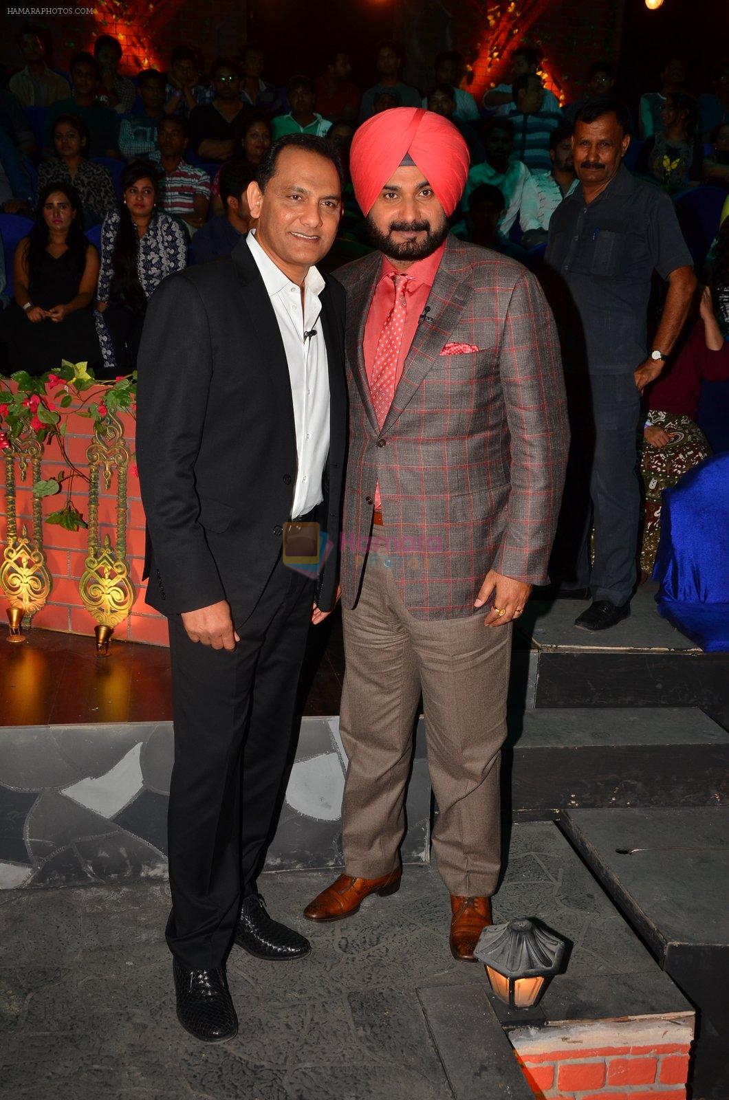 Mohammad Azharuddin, Navjot Singh Sidhu at the promotion of Azhar on location of The Kapil Sharma Show on 22nd April 2016