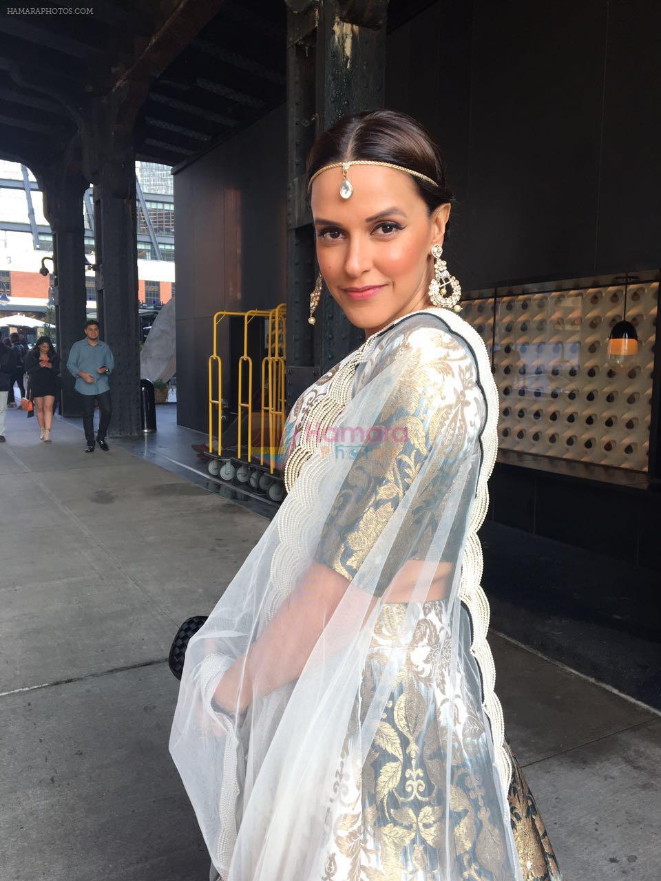 Neha Dhupia Wearing Payal Singhal n Anmol jewelry for a wedding function in NYC on 12th May 2016