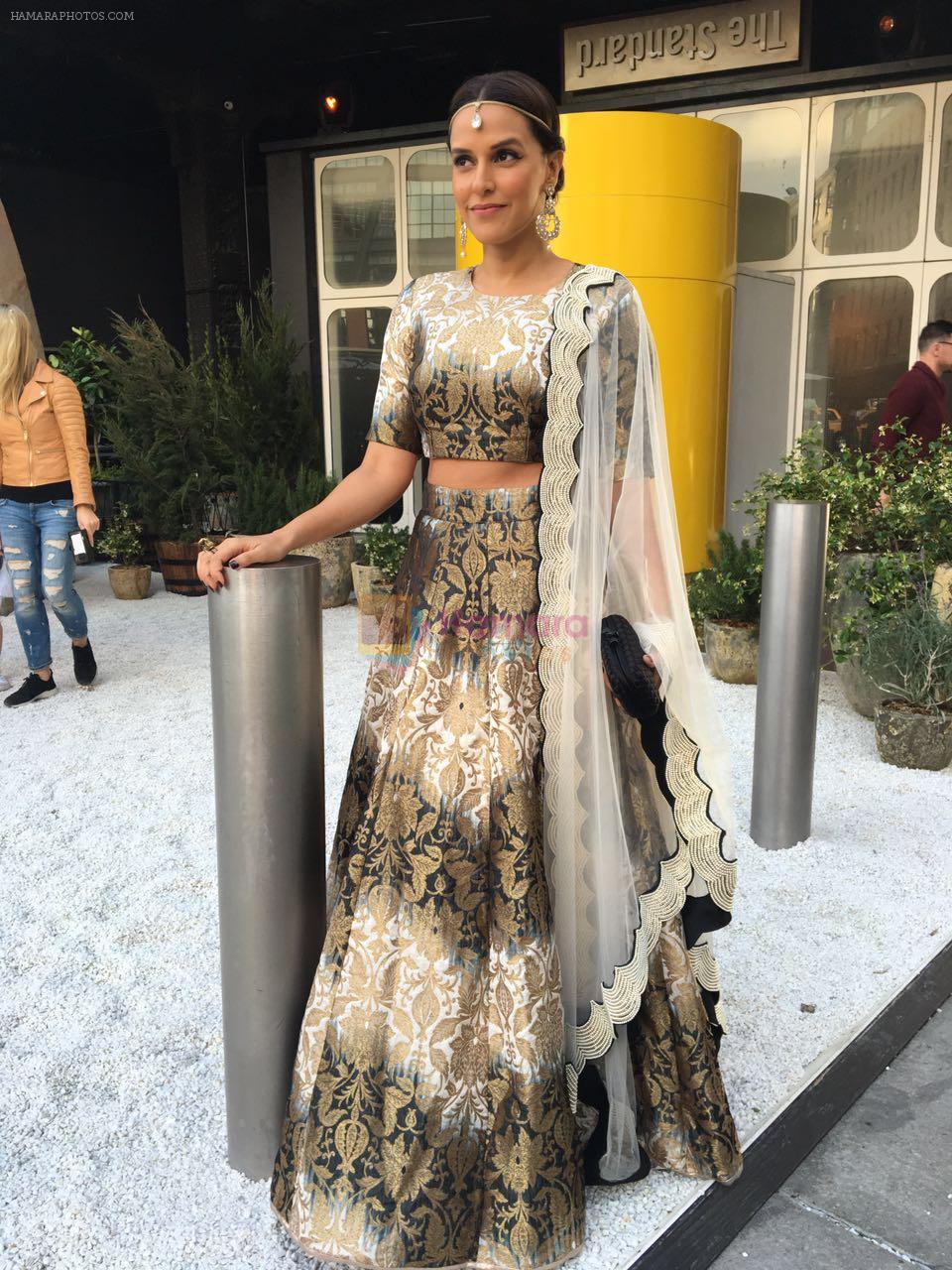Neha Dhupia Wearing Payal Singhal n Anmol jewelry for a wedding function in NYC on 12th May 2016