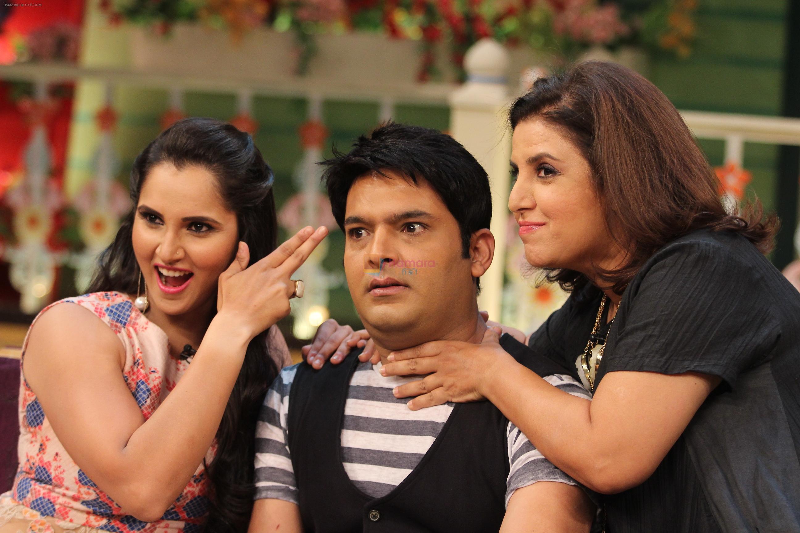 Farah Khan and Sania Mirza on the set of The Kapil Sharma Show in Mumbai on 18th May 2016