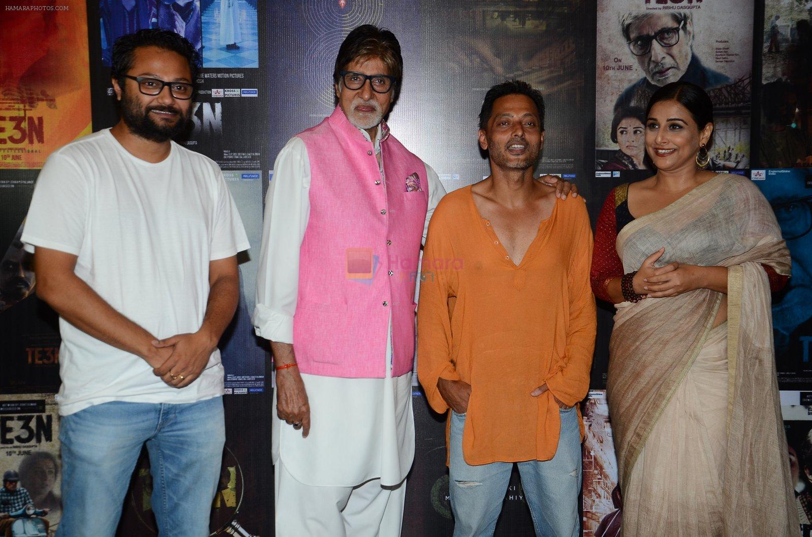 Vidya Balan, Amitabh Bachchan, Sujoy Ghosh at the promotion of Te3n on 3rd June 2016