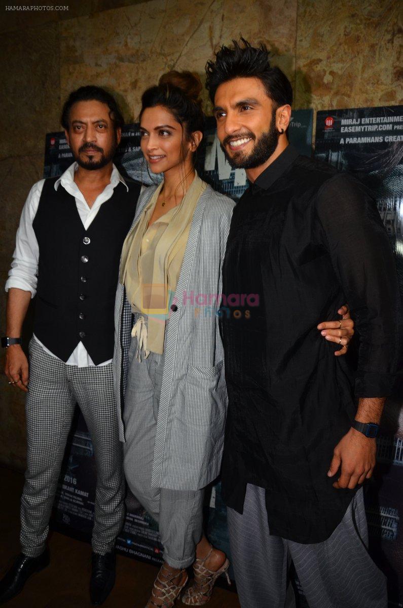 Ranveer Singh, Deepika Padukone, Irrfan Khan at the special screening of Madaari in Lightbox on 21st July 2016