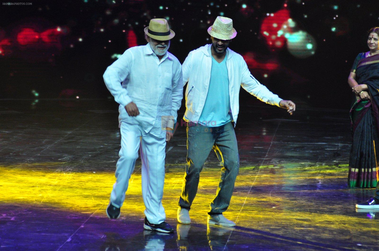 Prabhu Deva with his father on the sets of Star Plus's Dance Plus on 4th Sept 2016