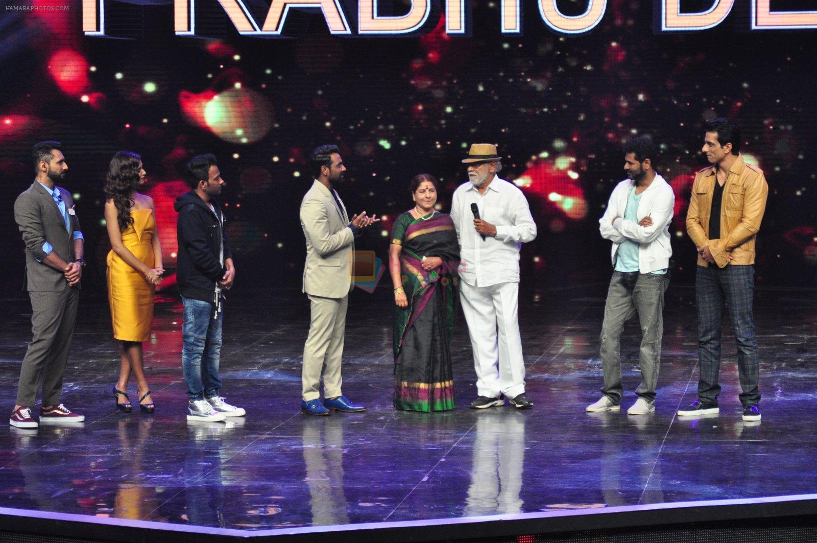 Remo D Souza, Sonu Sood, Prabhu Deva on the sets of Star Plus's Dance Plus on 4th Sept 2016