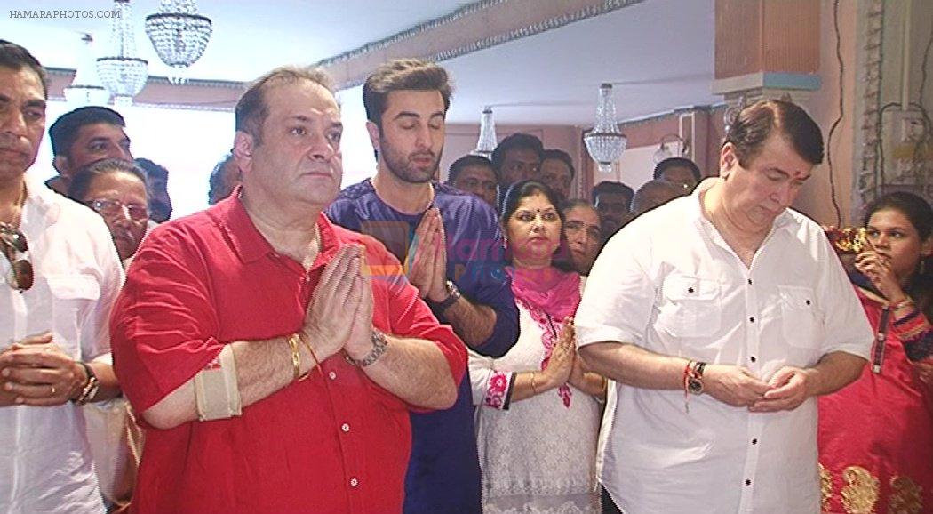 Ranbir Kapoor, Rajiv Kapoor, Randhir Kapoor at RK Ganpati celebration on 5th Sept 2016