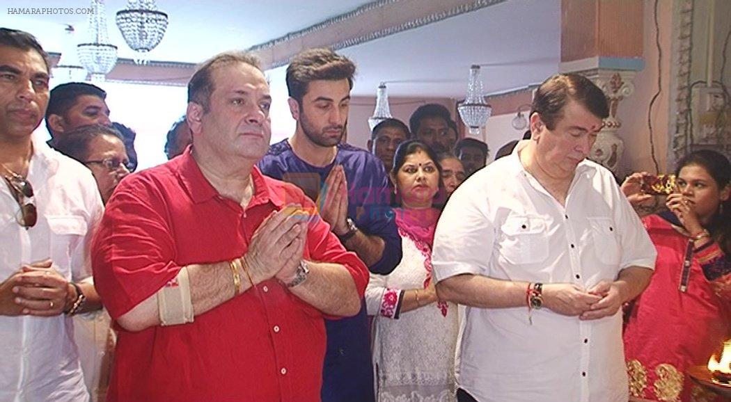 Ranbir Kapoor, Rajiv Kapoor, Randhir Kapoor at RK Ganpati celebration on 5th Sept 2016