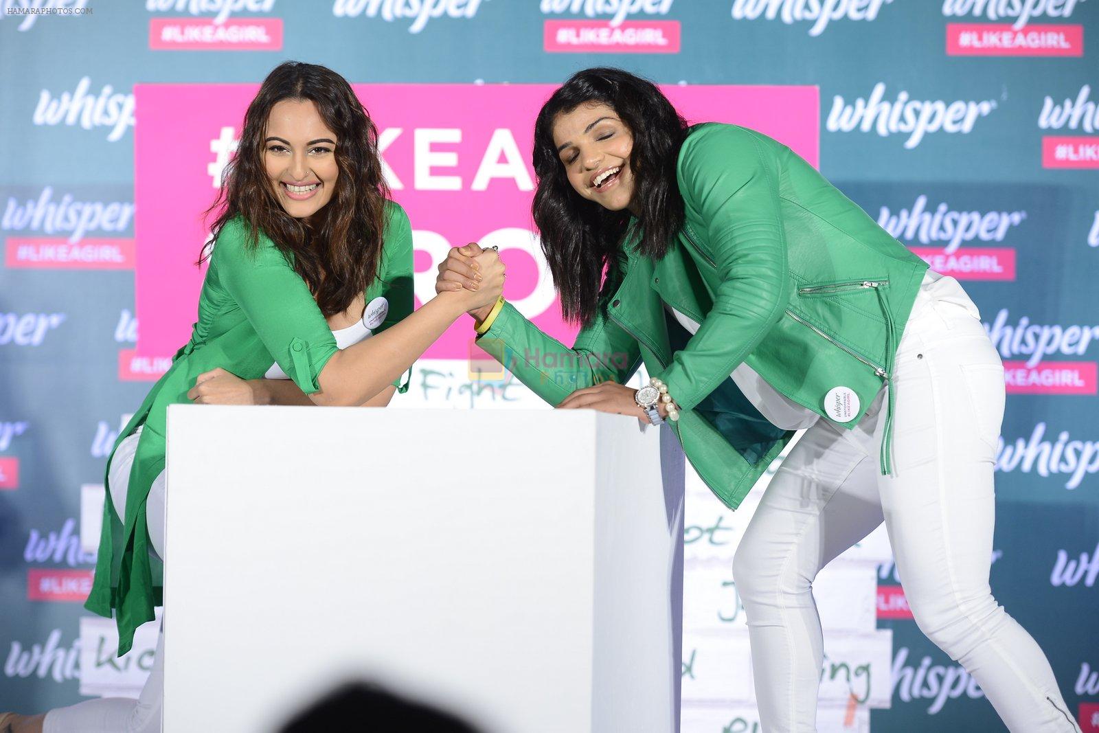 Sonakshi Sinha and Sakshi Malik at Whisper new campaign launch on 20th Sept 2016