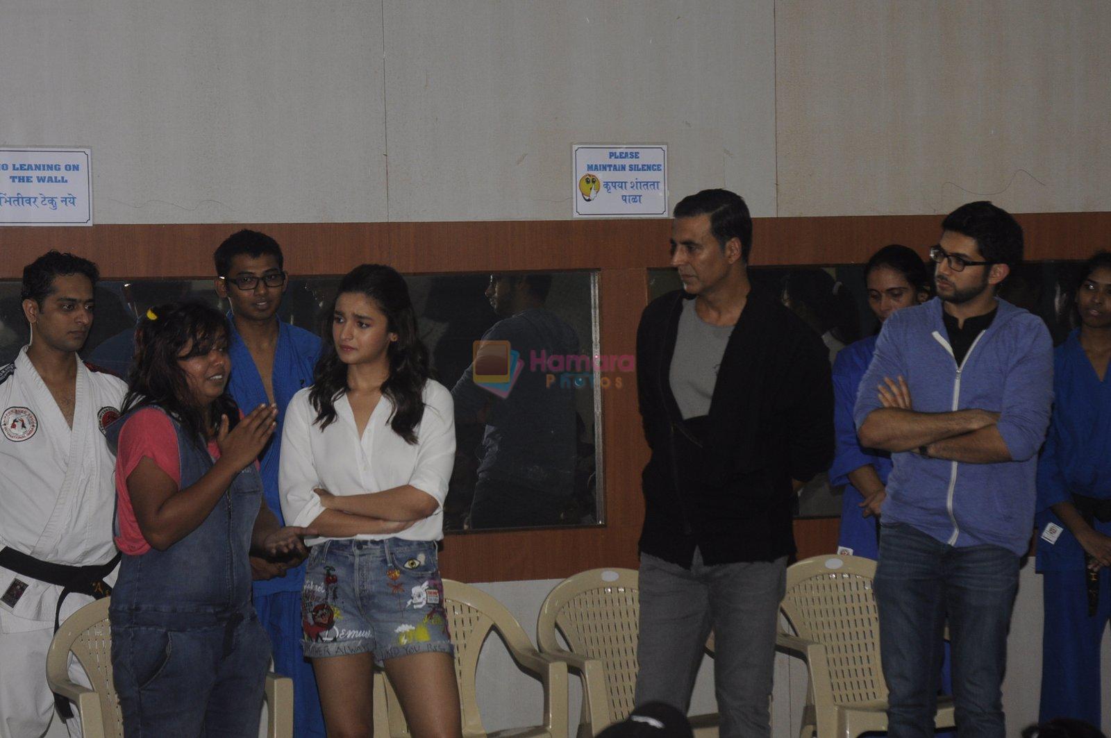 Alia Bhatt and Akshay Kumar for prize distribution for female martial arts for self defense course on 2nd Oct 2016
