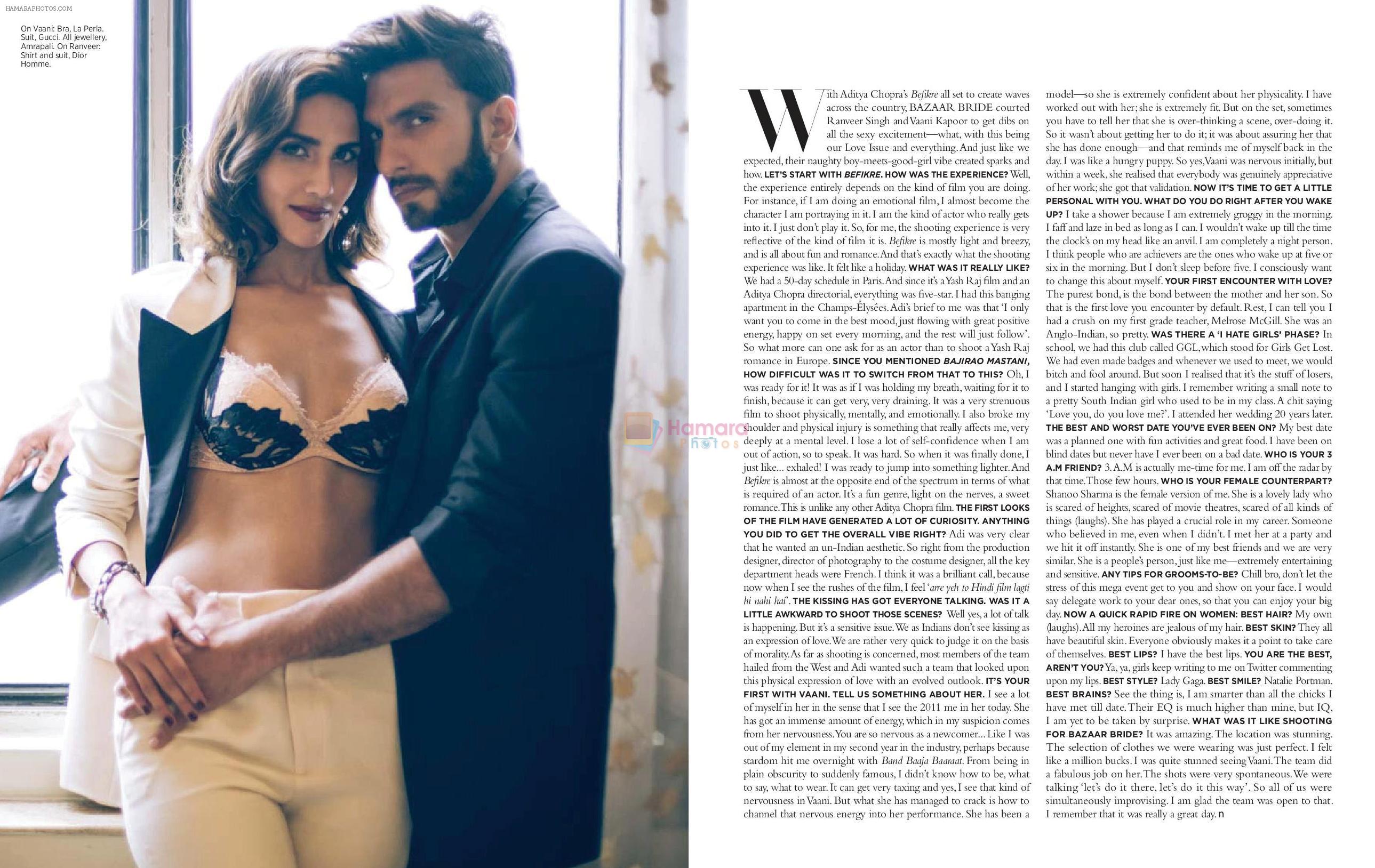Ranveer Singh and Vaani Kapoor on the cover of Harper's Bazaar Bride, Oct. issue