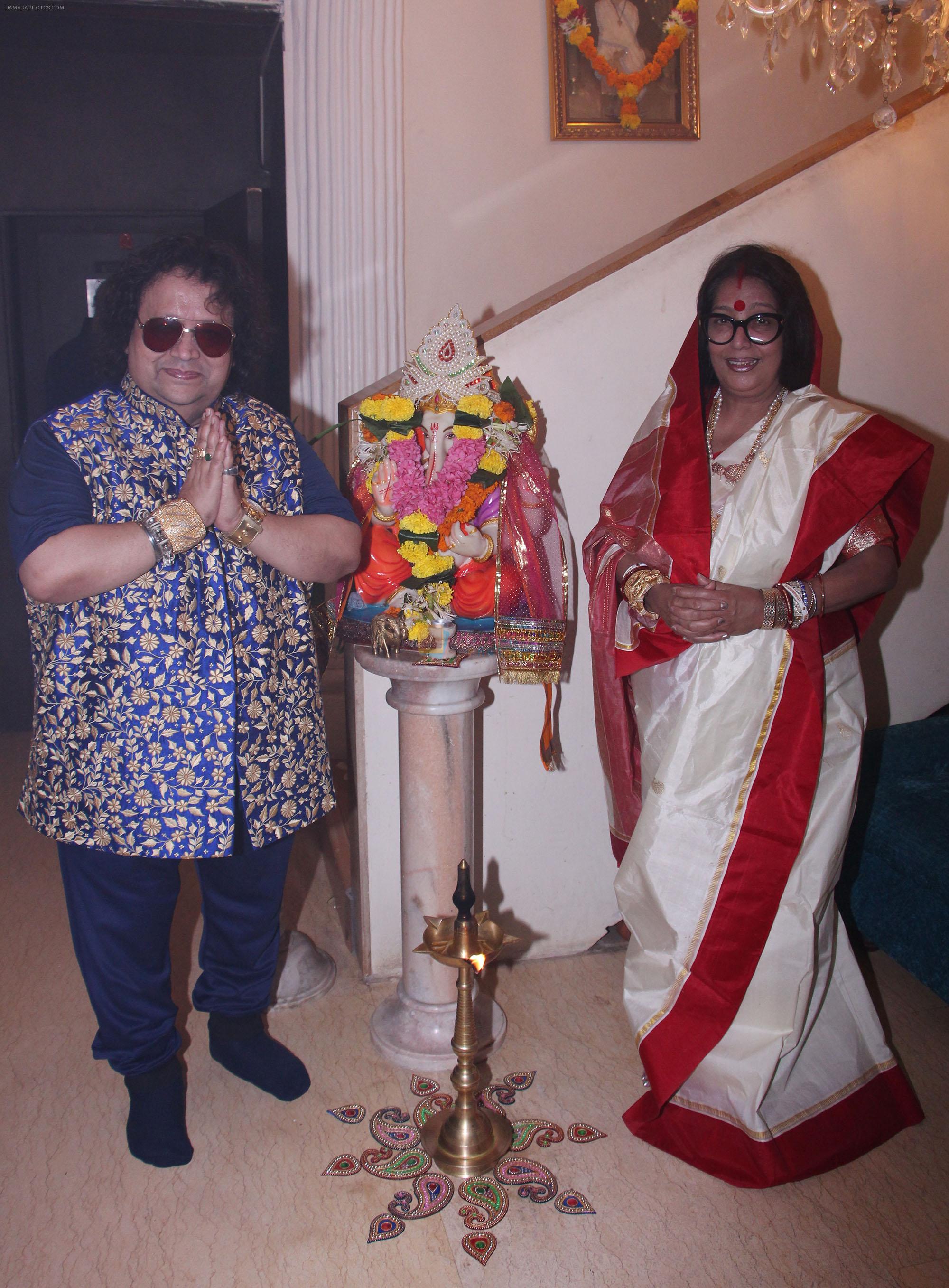 Bappi Lahiri and Chitrani Lahiri at their Lakshmi Pooja at home in Juhu