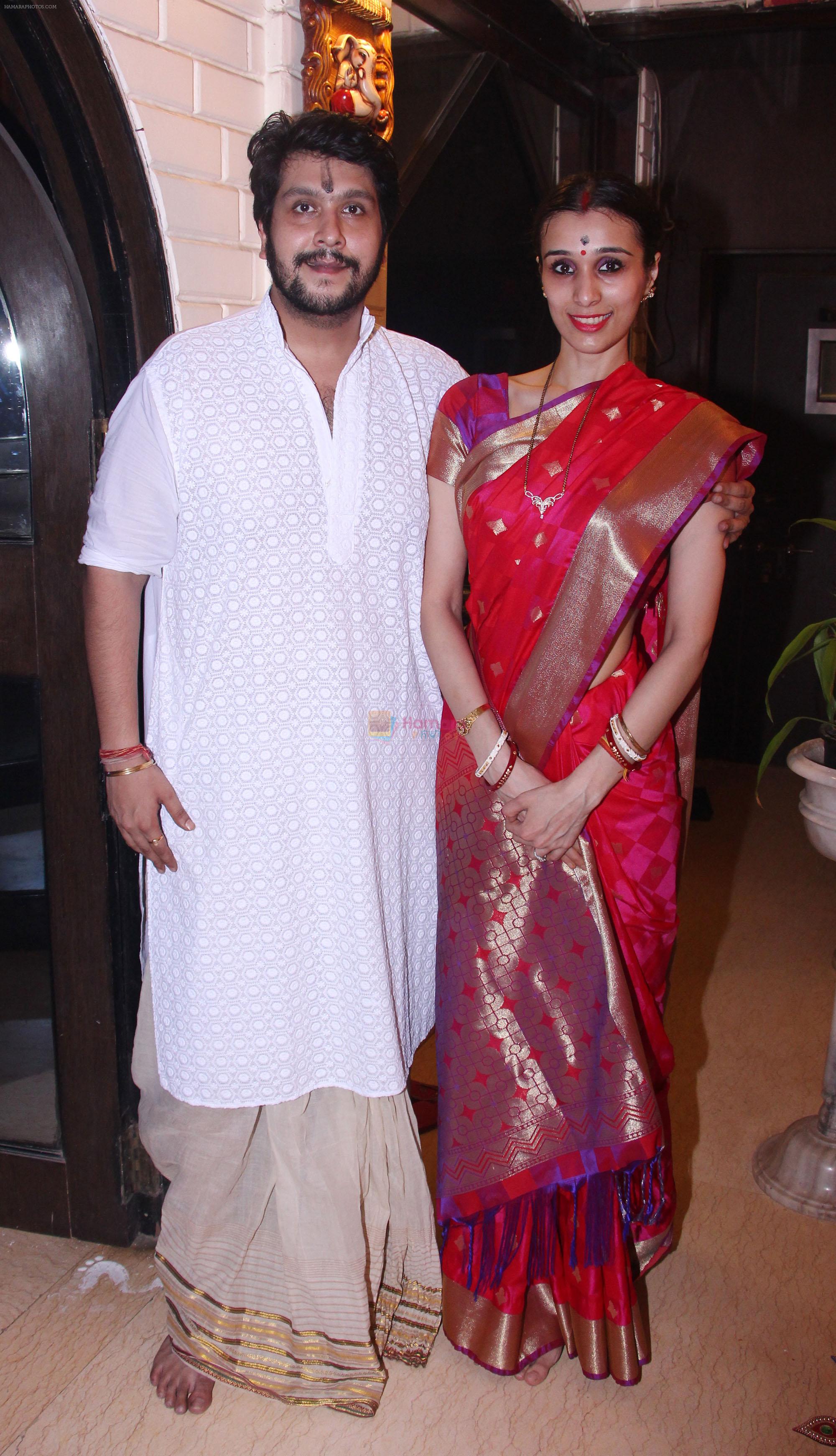 Bappa and Taneesha Lahiri at their Lakshmi Pooja at the Lahiri House in Juhu