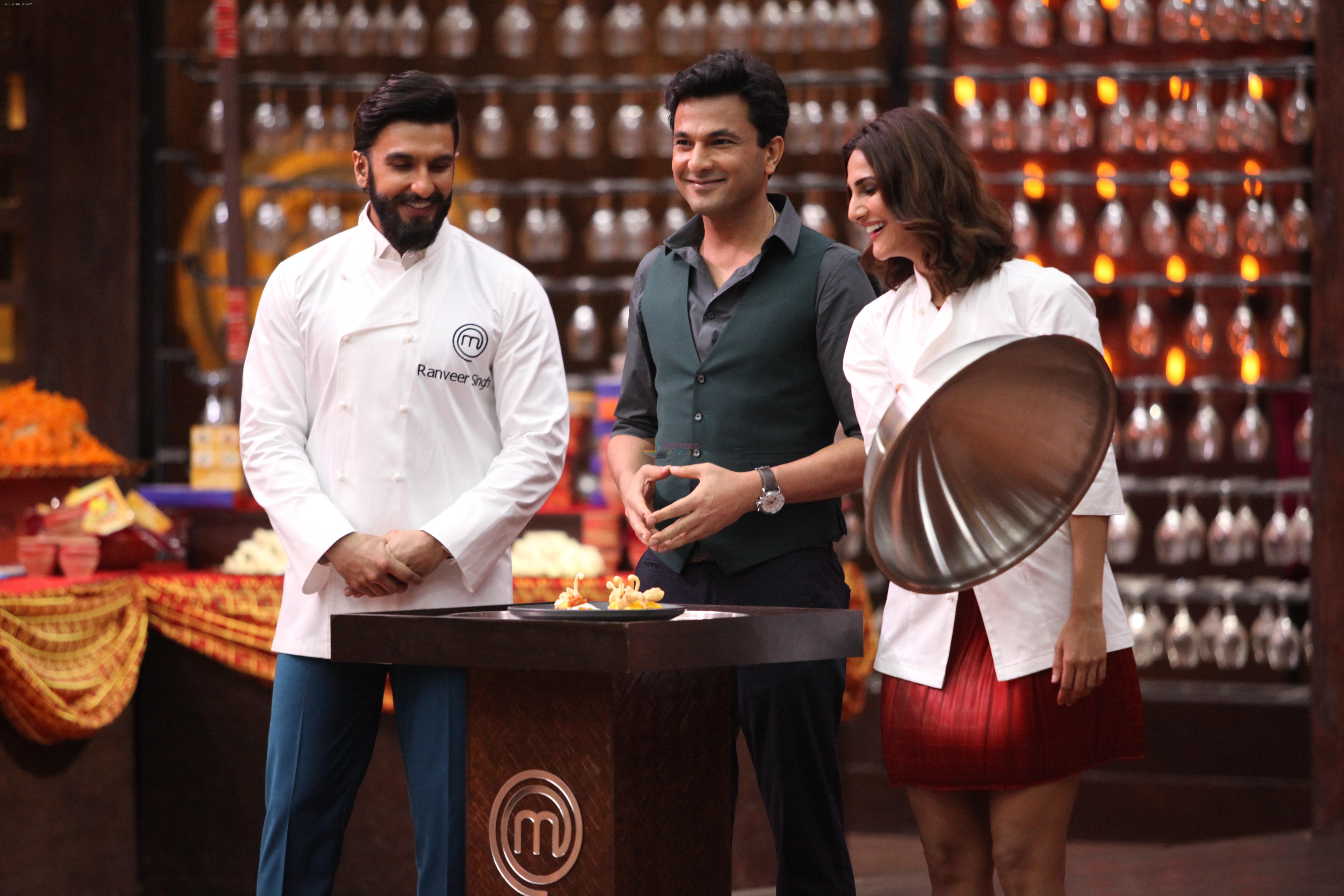 Ranveer Singh and Vaani Kapoor with Chef Vikas Khanna on MasterChef India Season 5 on STAR Plus