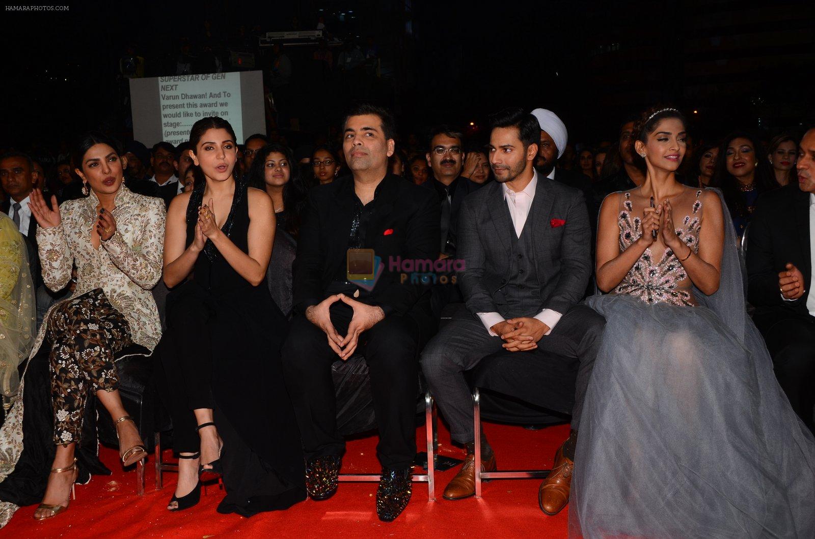 Anushka Sharma, Priyanka Chopra, Karan Johar, Varun Dhawan at Stardust Awards 2016 on 8th Jan 2017