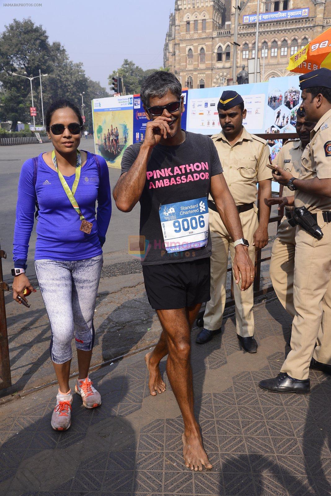 Milind Soman at Mumbai Marathon Event in Mumbai on 15th Jan 2017