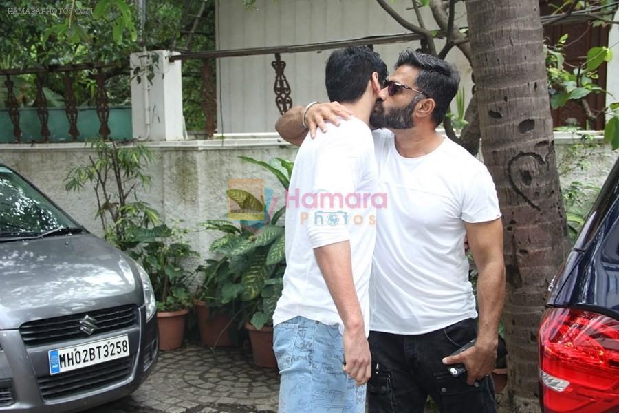Suniel Shetty with son Ahan was spotted at Sajid Nadiadwala's residence on 10th July 2017