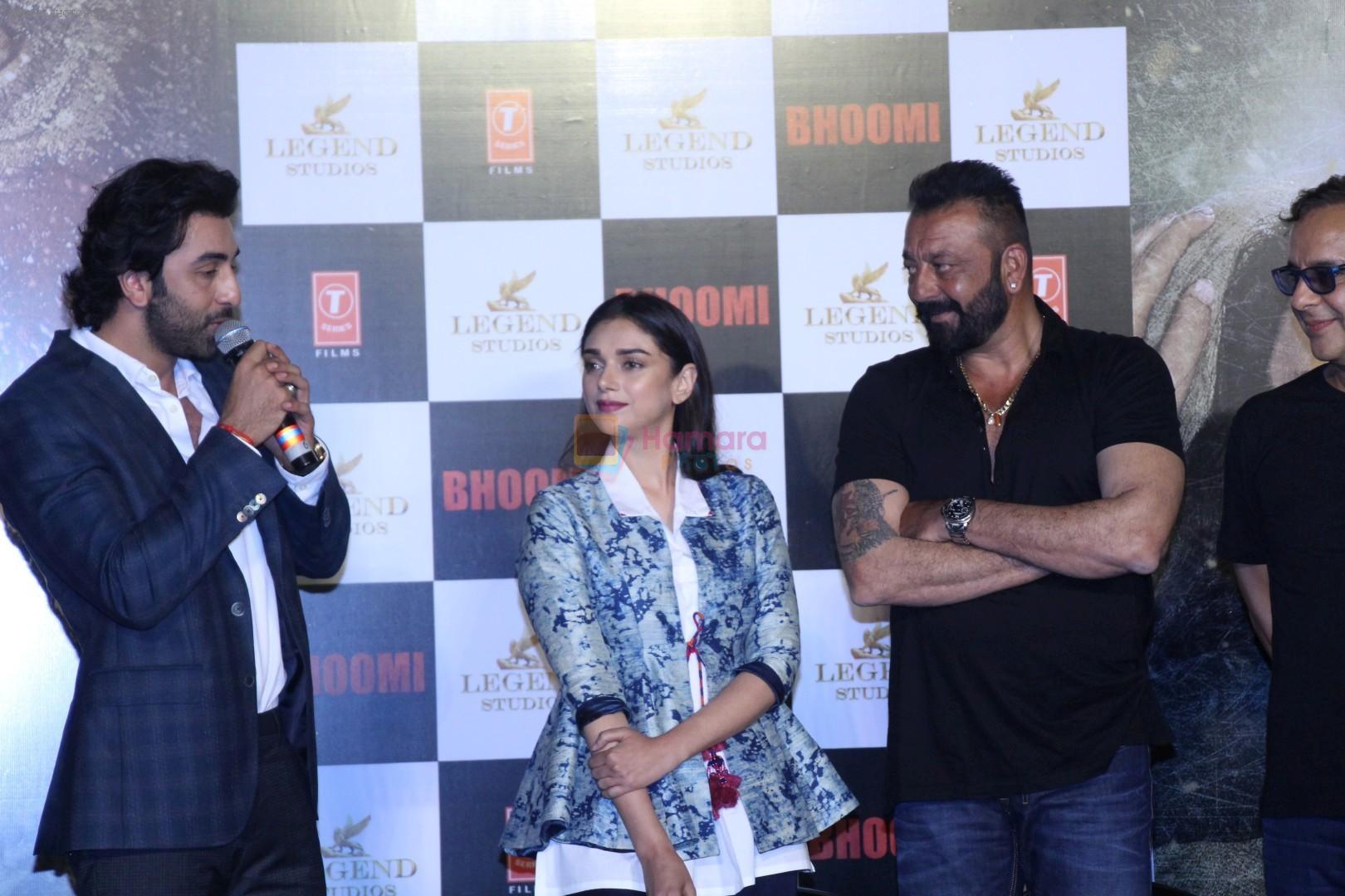 Sanjay Dutt, Aditi Rao Hydari, Ranbir Kapoor at the Trailer Launch Of Film Bhoomi on 10th Aug 2017