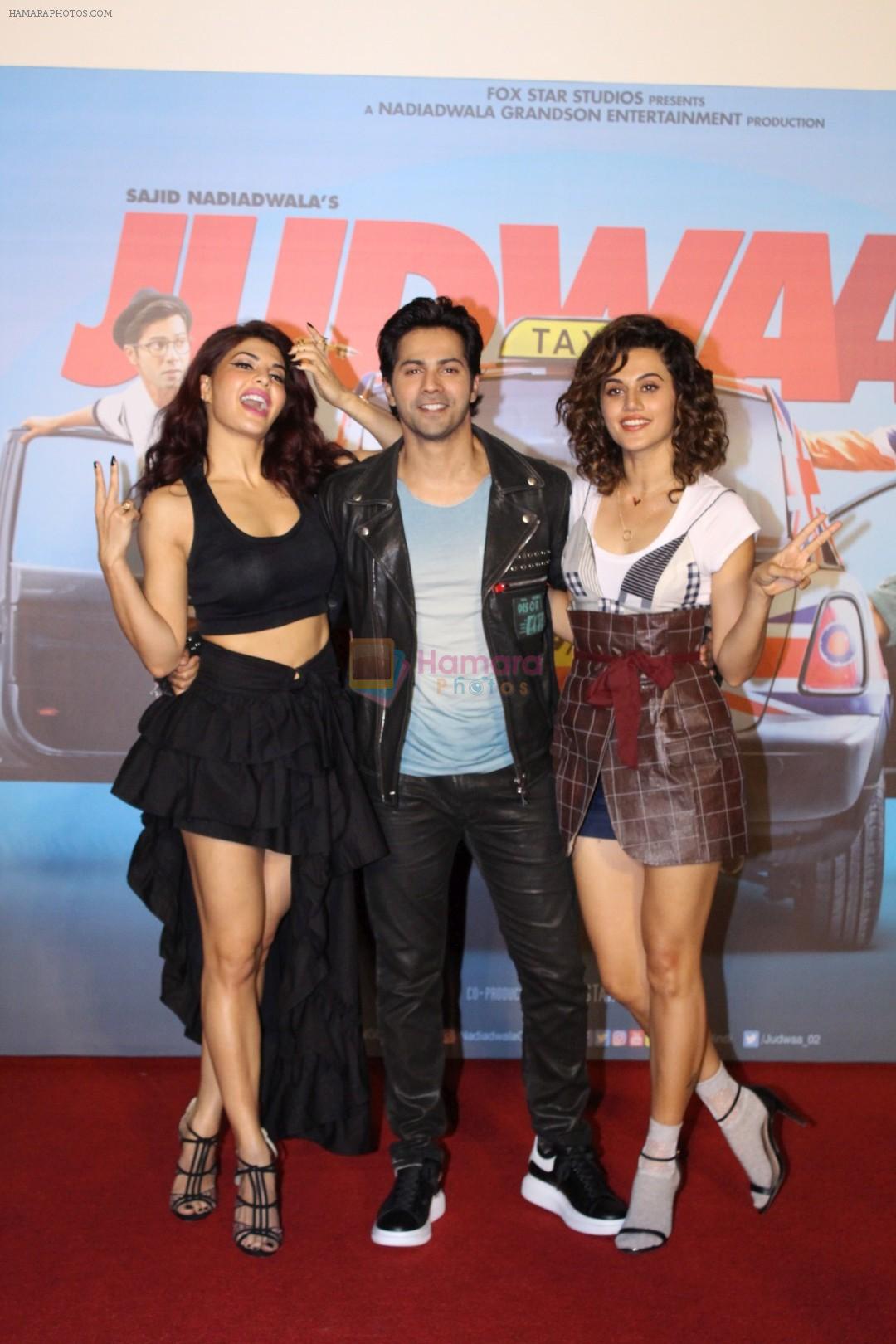 Varun Dhawan,Jacqueline Fernandez, Taapsee Pannu at the Trailer Launch Of Judwaa 2 on 21st Aug 2017