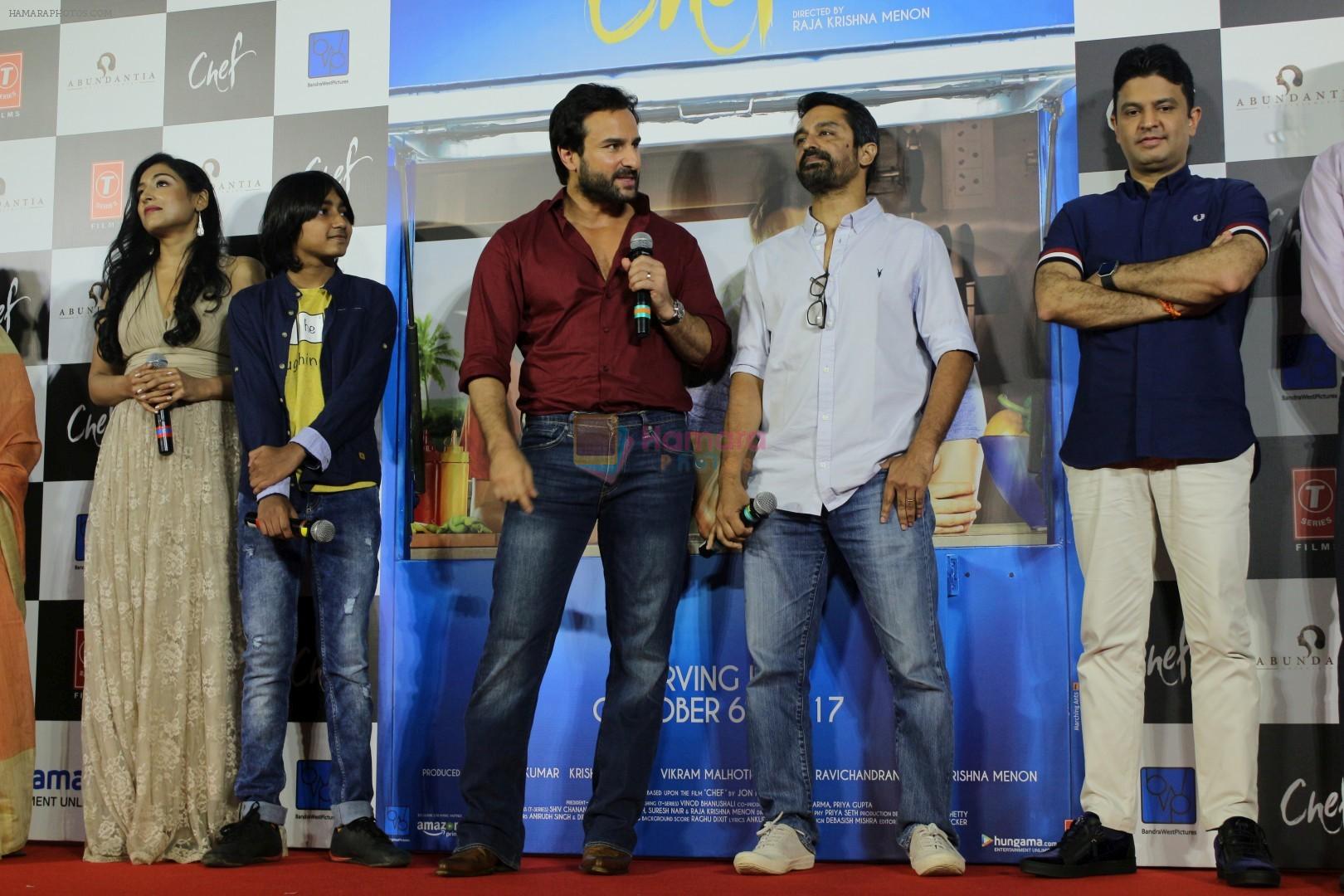 Chandan Roy Sanyal, Padmapriya, Svar Kamble, Saif Ali Khan, Raja Krishna Menon, Bhushan Kumar, Vikram Malhotra at the Trailer Launch Of Film Chef on 31st Aug 2017