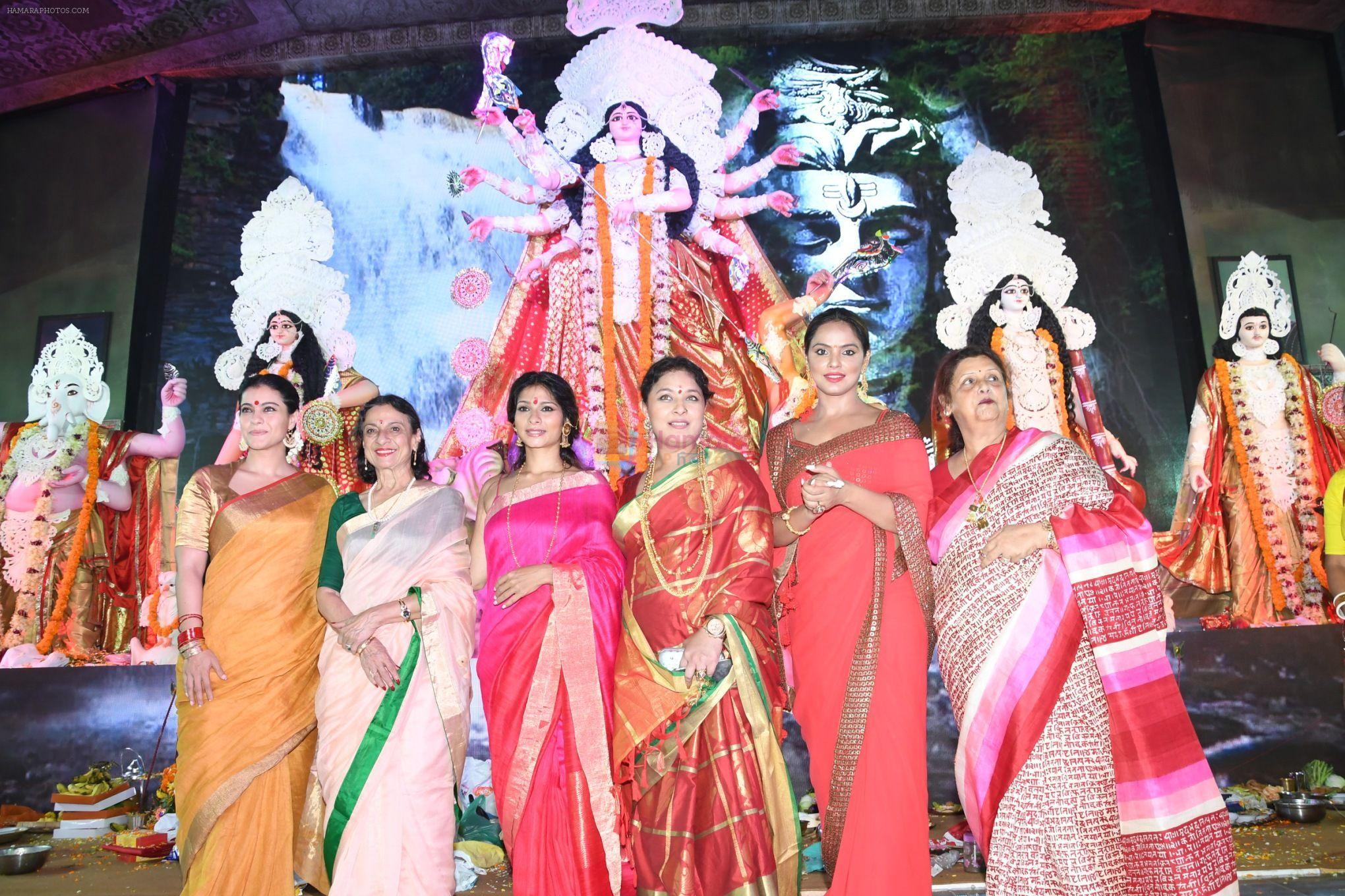 Kajol Devgan, Tanuja Mukherjee, Tanisha Mukherjee, Sharbani Mukherjee, Neetu Chandra, Krishna Mukherjee at North Bombay Sarbojanin Durga Puja