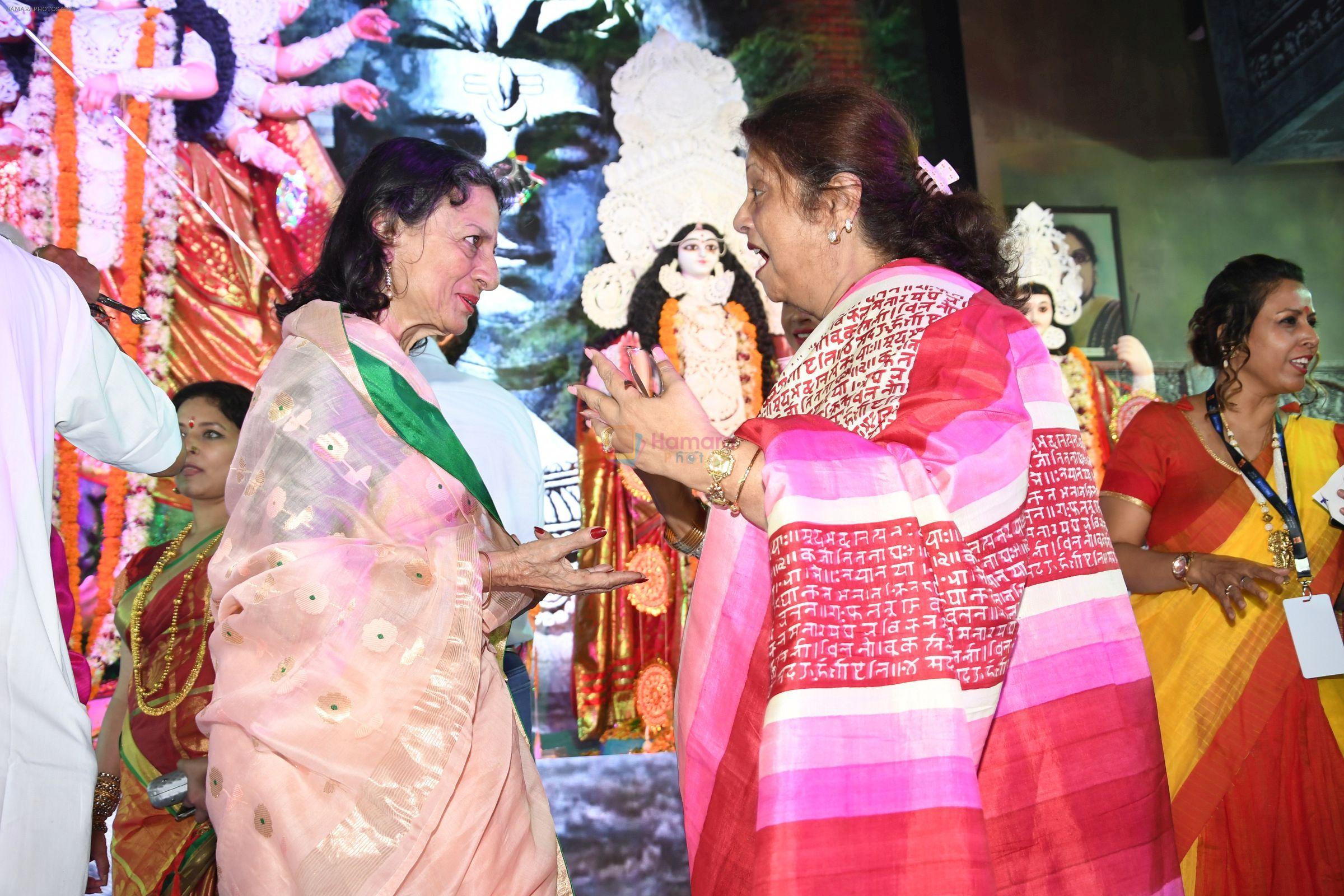 Tanuja Mukherjee with Krishna Mukherjee at North Bombay Sarbojanin Durga Puja on 29th Sept 2017