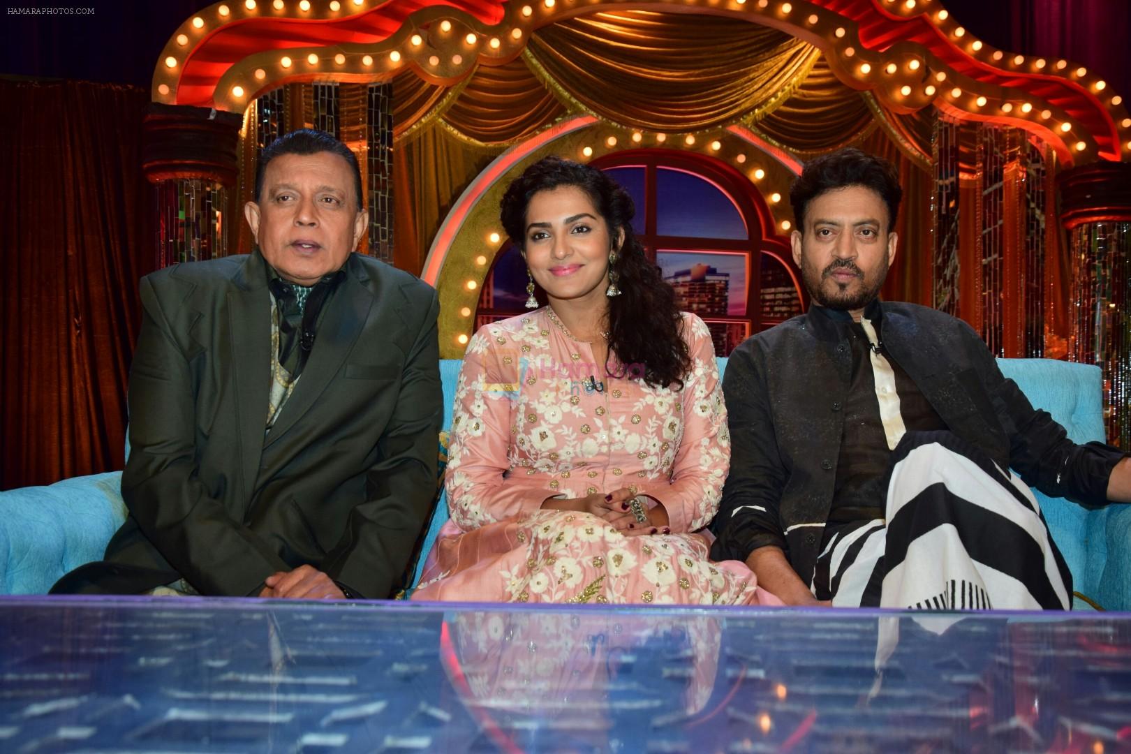 Mithun Chakraborty, Irrfan Khan , Parvathy Promote Film Qarib Qarib Singlle On Set Of The Drama Company on 31st Oct 2017