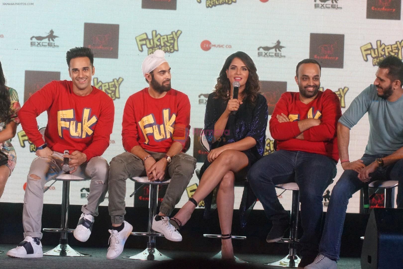 Manjot Singh, Richa Chadda, Mrighdeep Singh Lamba,Ritesh Sidhwani, Pulkit Samrat with Fukrey Team At Song Launch Of Film Fukrey Returns Mehbooba on 15th Nov 2017